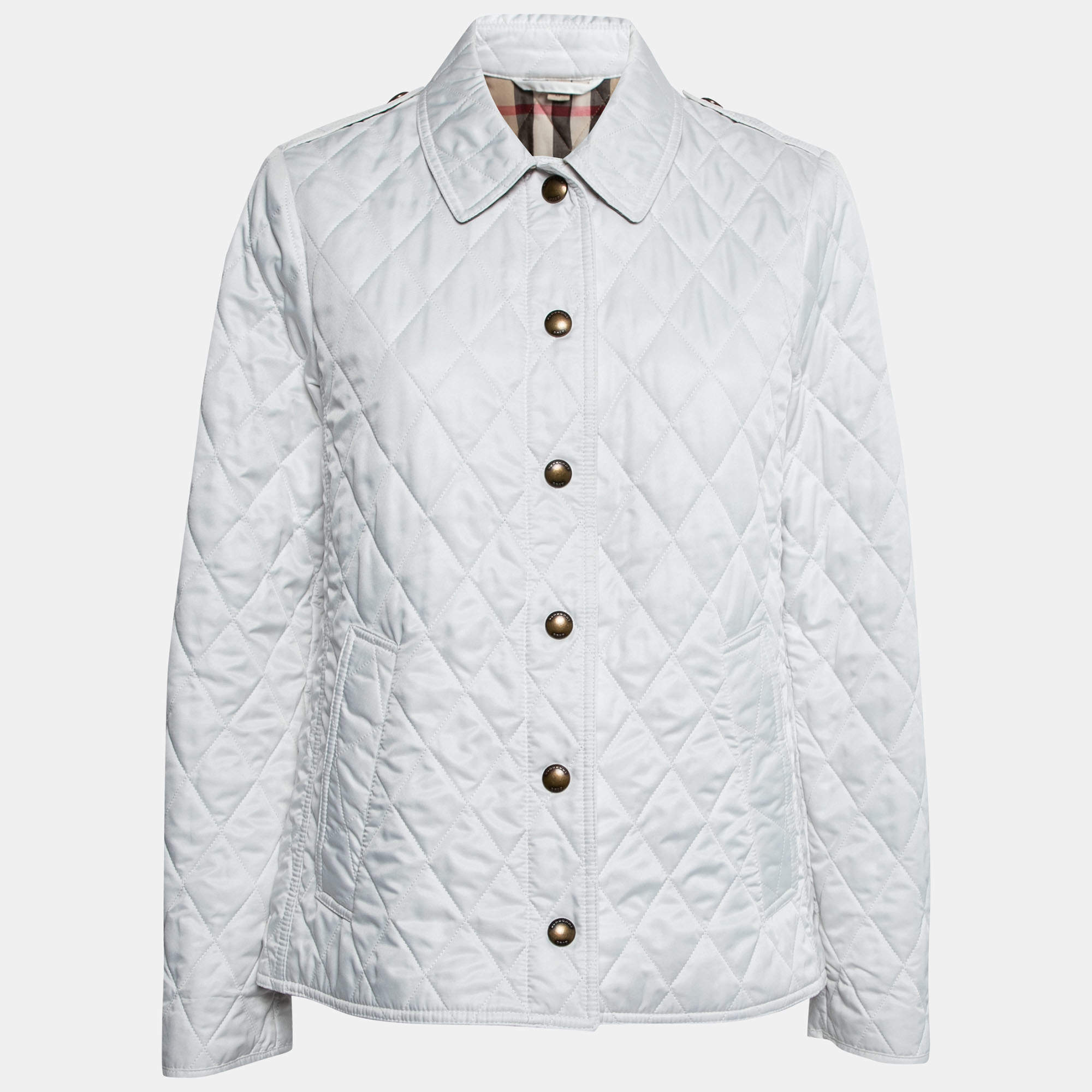 Pre Owned Burberry Brit White Diamond Quilted Tilbrooke Button Front Jacket M