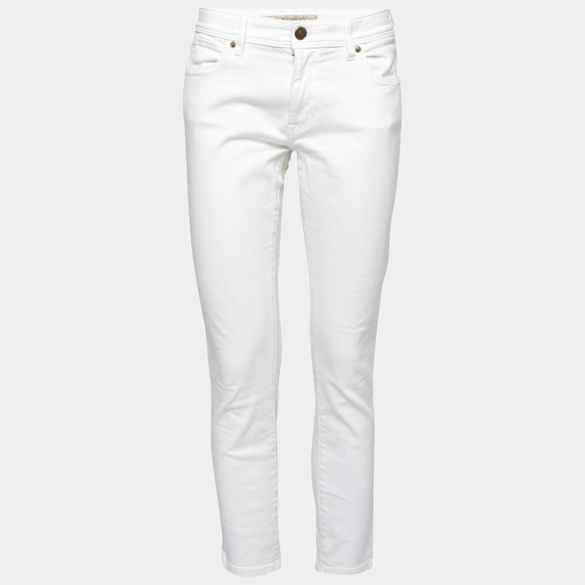 Pre Owned Burberry Brit White Denim Skinny Fit Cropped Jeans Waist 30