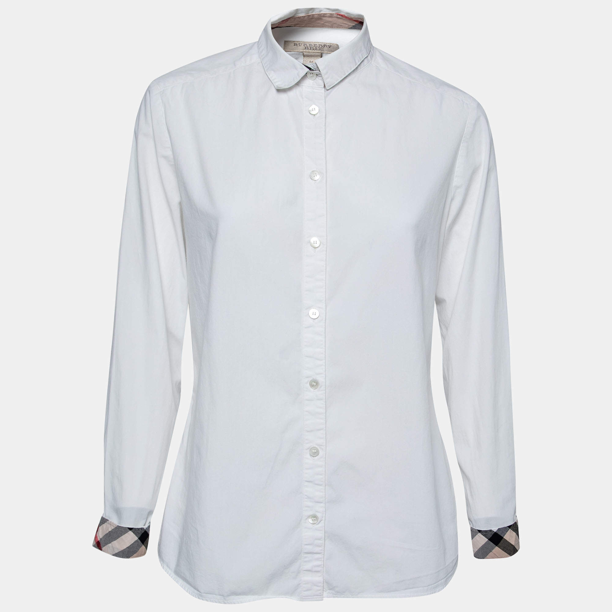 Burberry Brit White Cotton Check Trimmed Button Front Shirt M