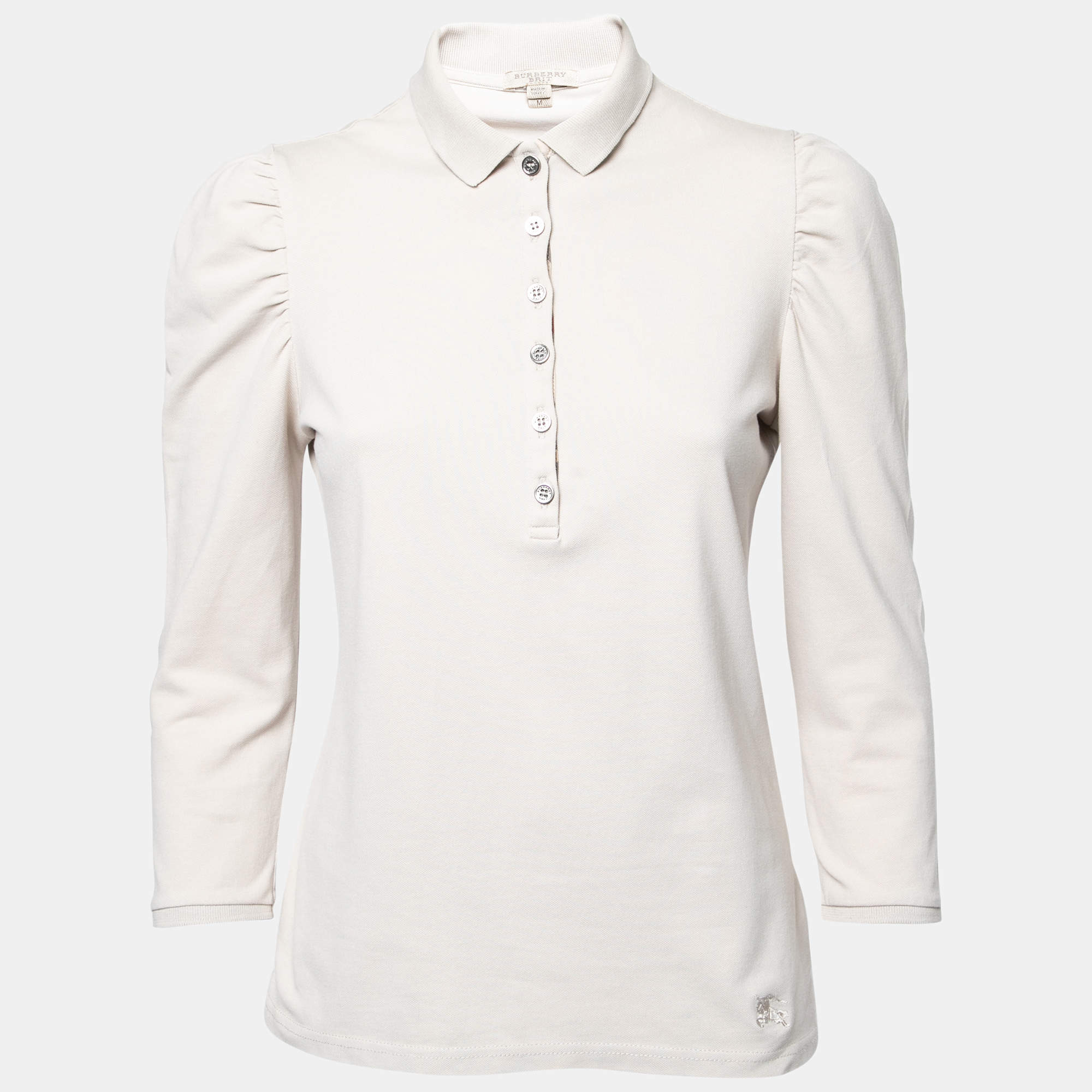 Burberry Brit Beige Cotton Pique Puff Long Sleeve Polo T-Shirt M