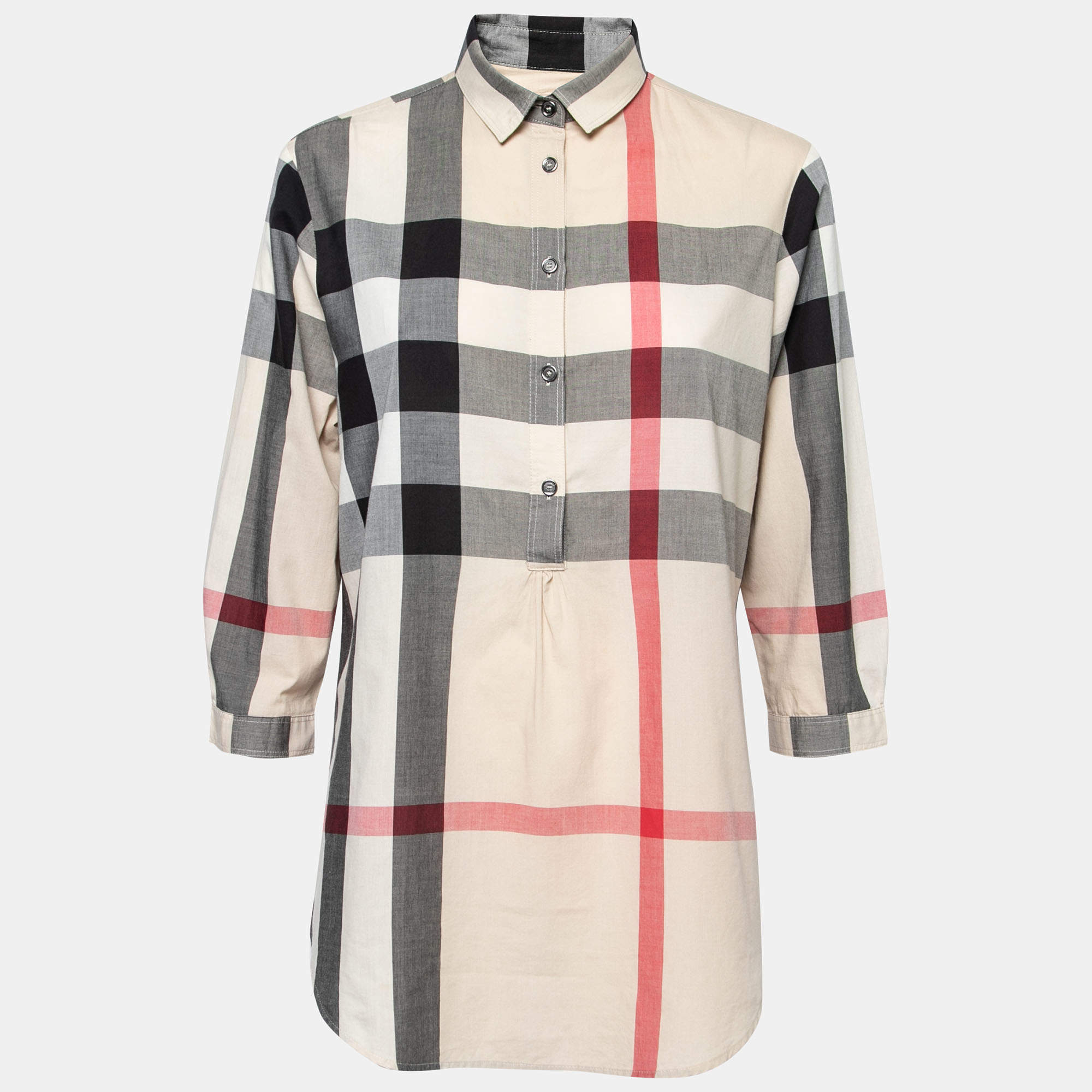 Pre Owned Burberry Brit Beige Novacheck Cotton Half Placket Detail Tunic S