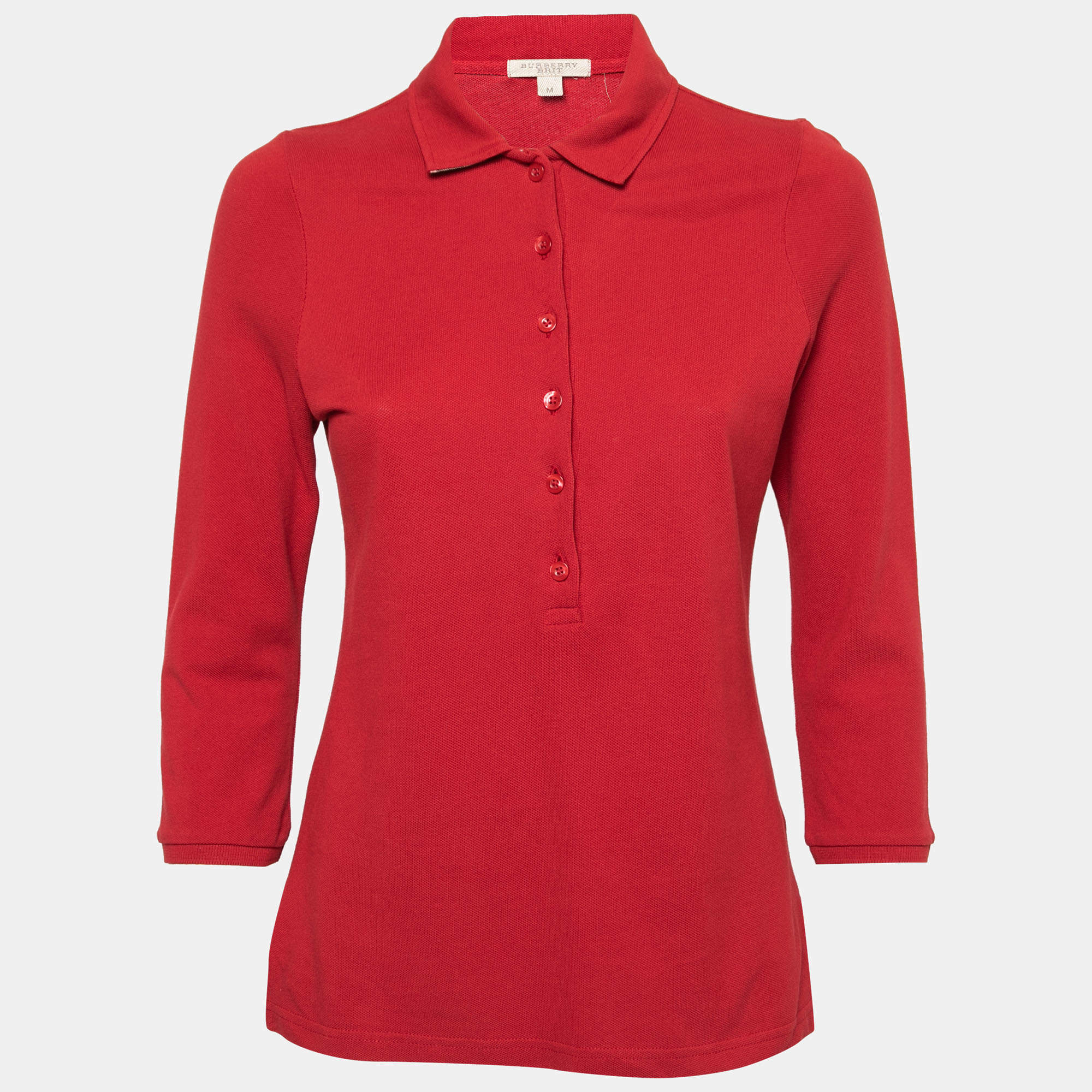 Burberry Brit Red Cotton Pique Long Sleeve Polo Shirt M