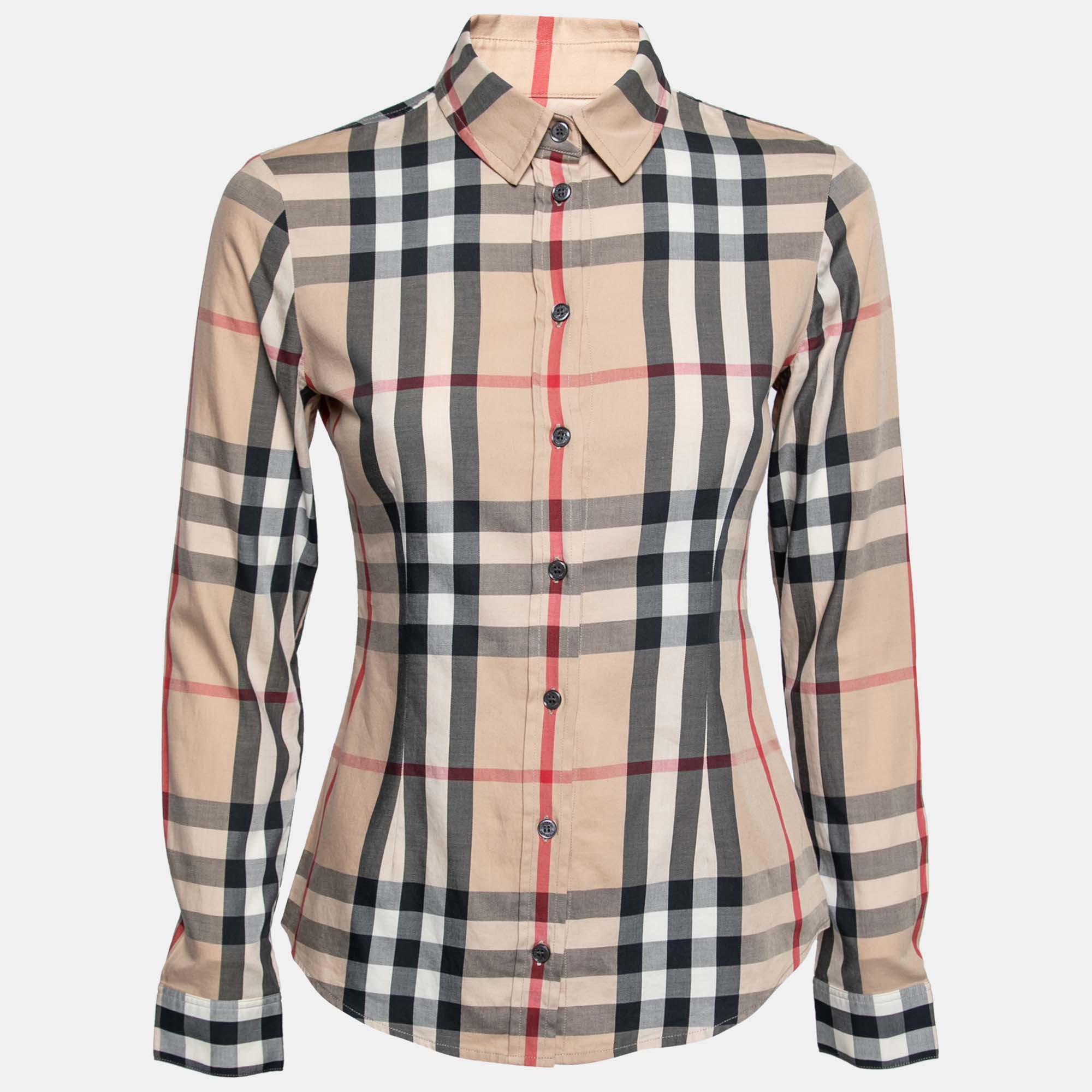 Burberry Cotton Logo Nova Check Button Up Shirt Beige