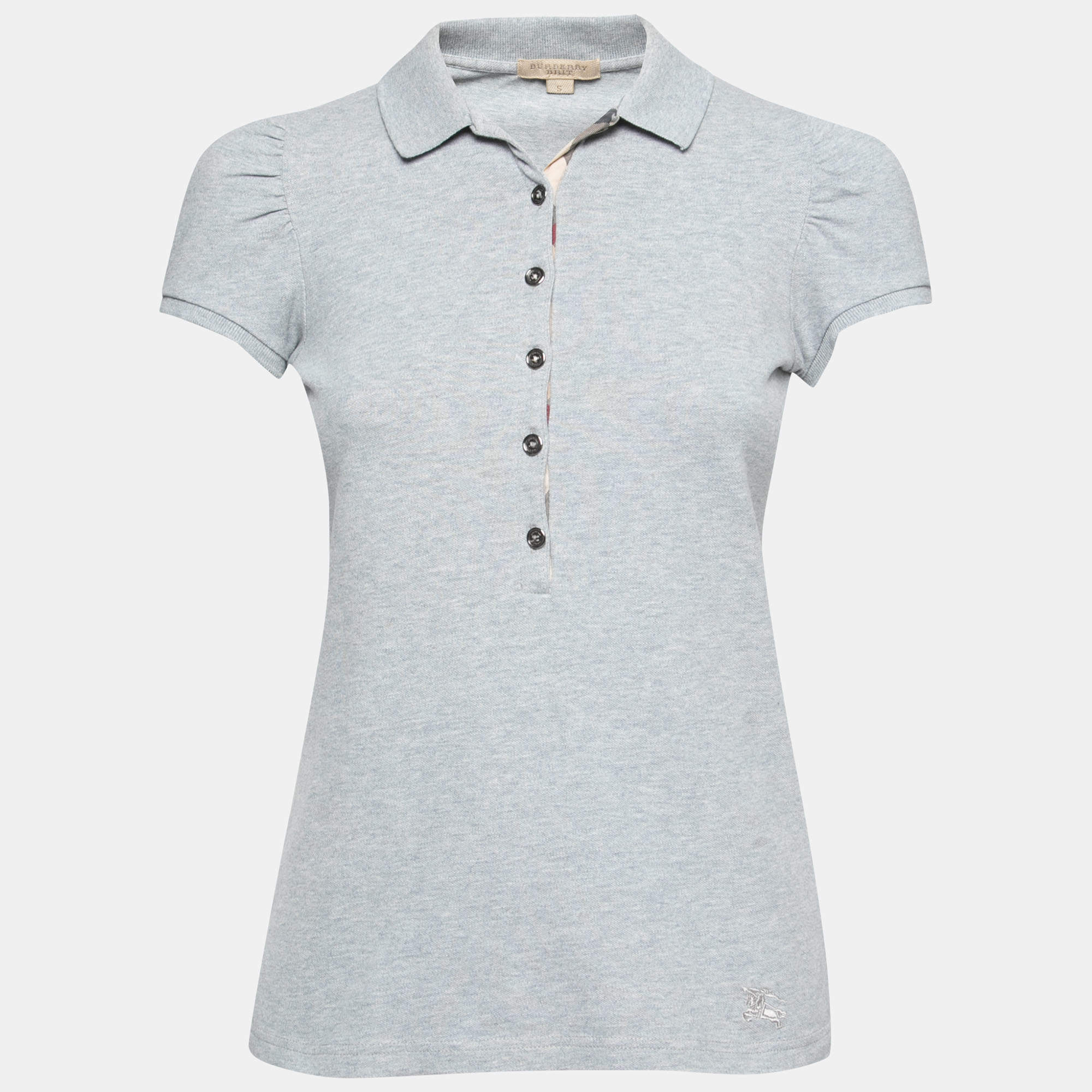 Burberry Brit Grey Cotton Puff Sleeve Polo T-Shirt S