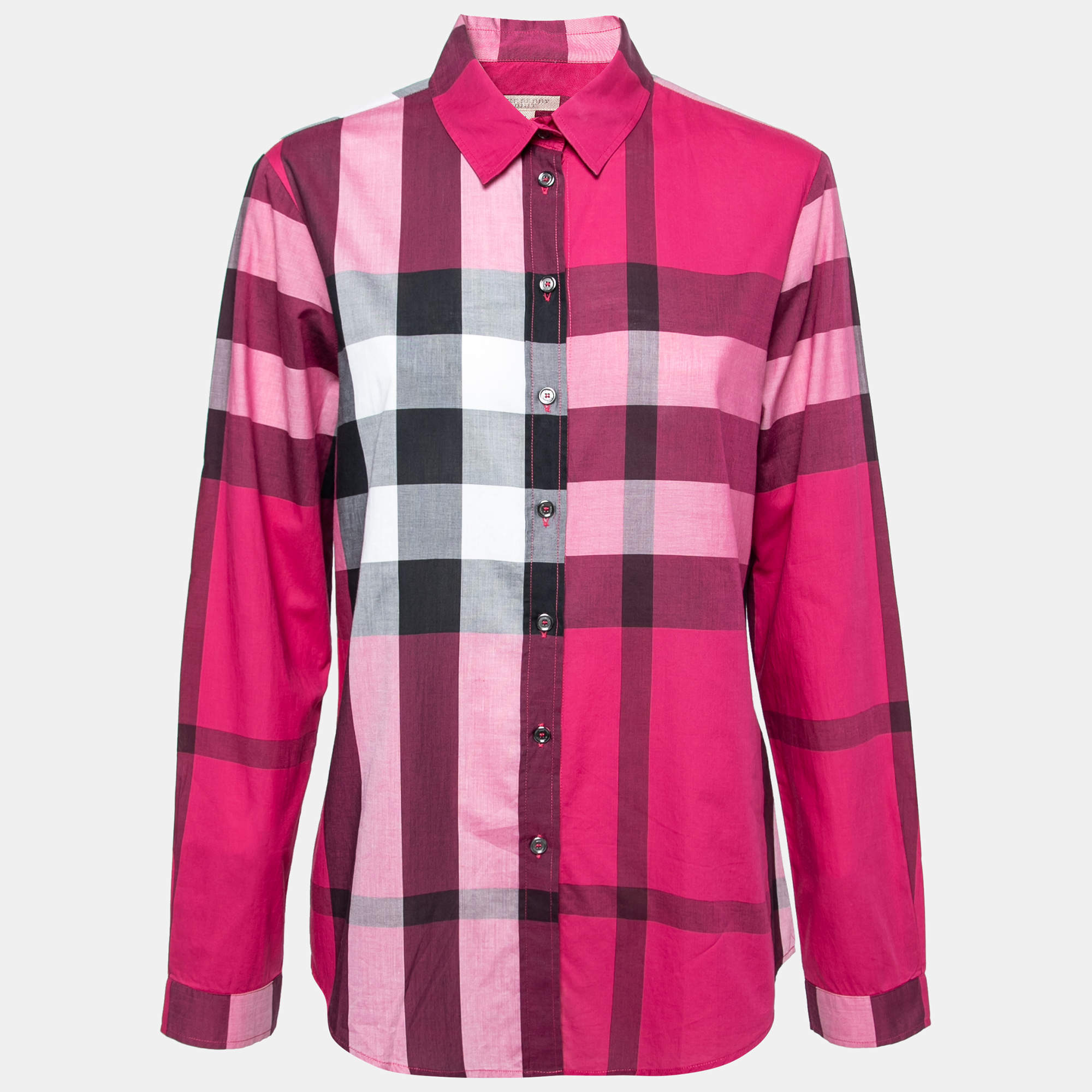 Pre Owned Burberry Brit Pink Novacheck Cotton Button Front Shirt M