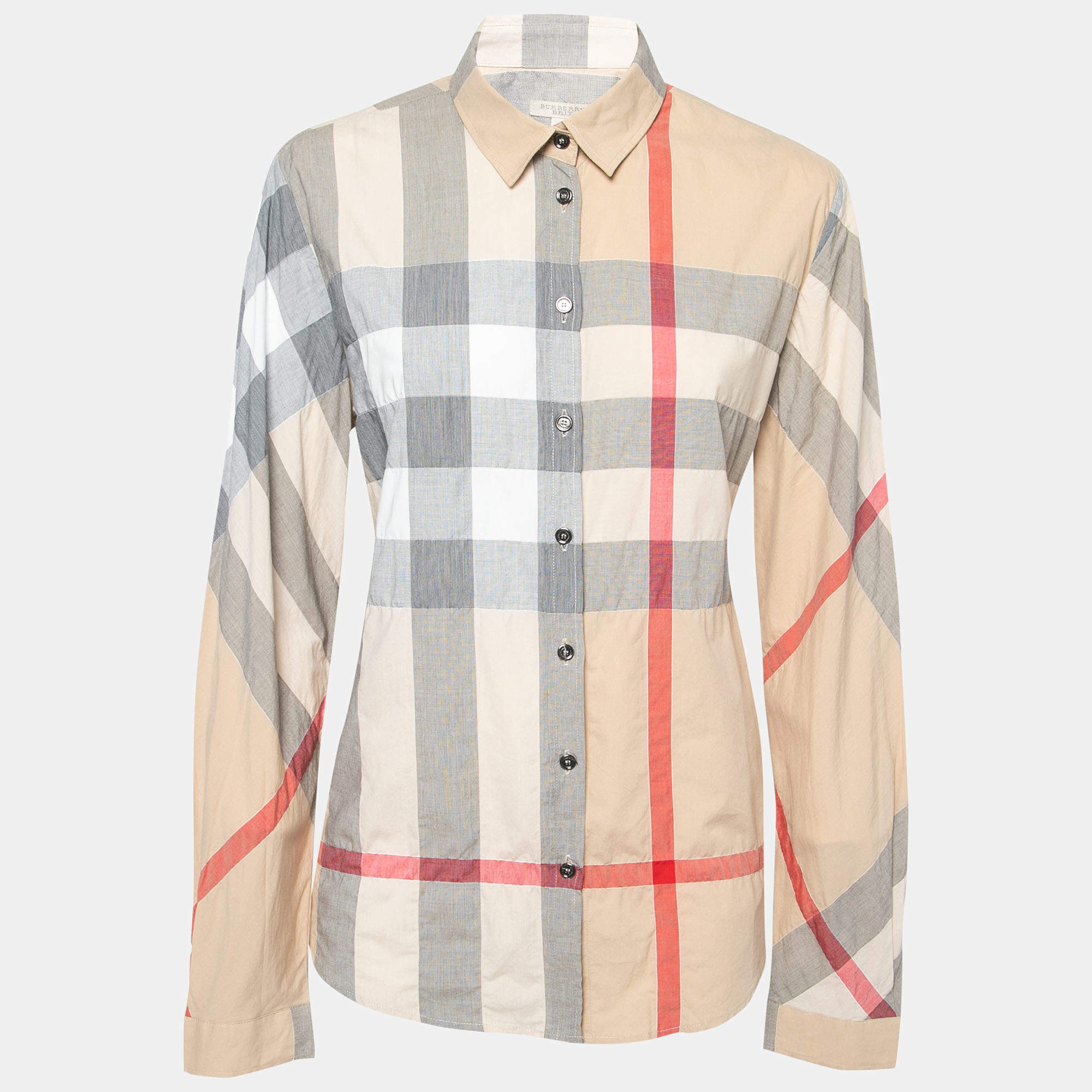 Pre Owned Burberry Brit Beige Novacheck Cotton Button Front Shirt L