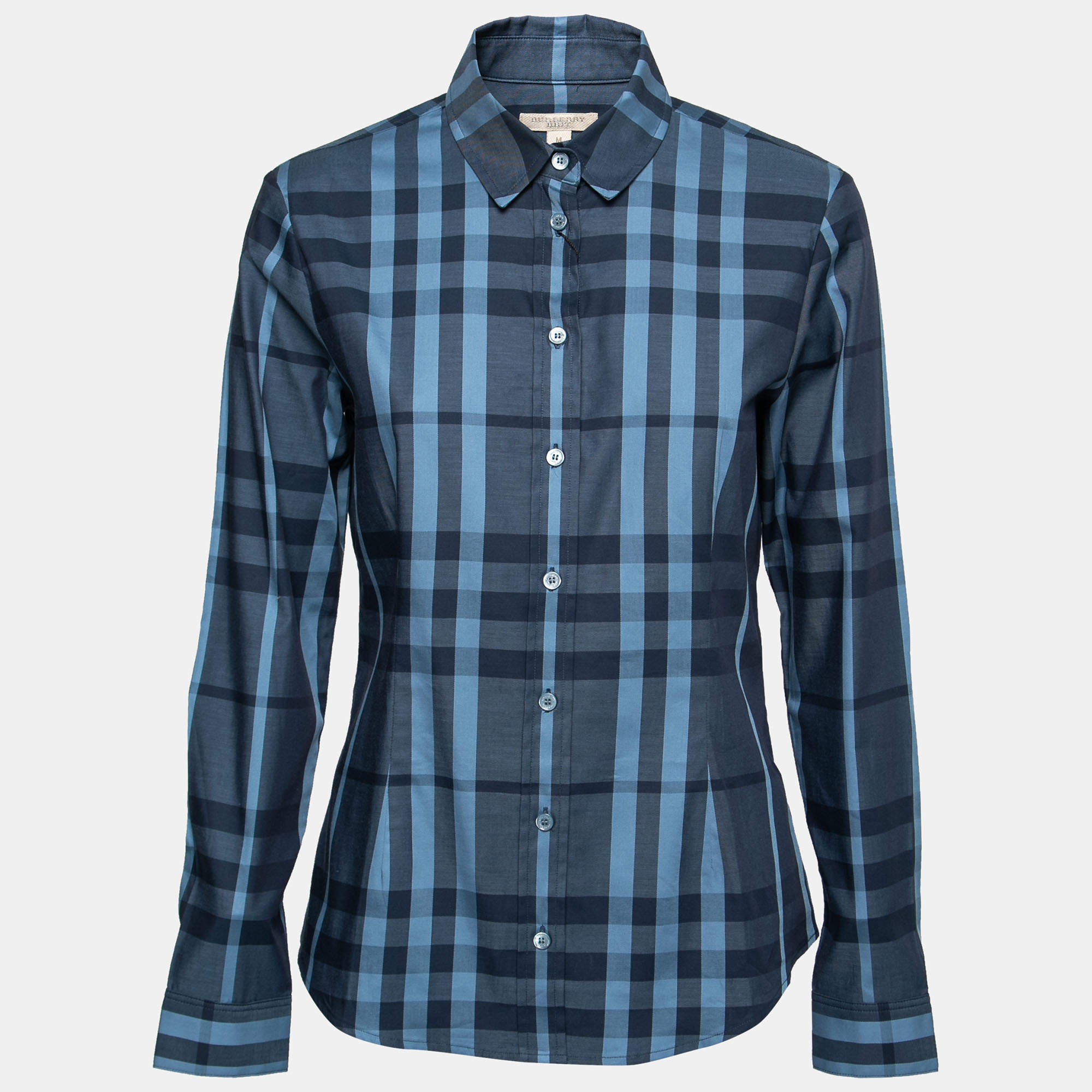 Pre Owned Burberry Brit Blue Nova Check Cotton Long-Sleeve Shirt M