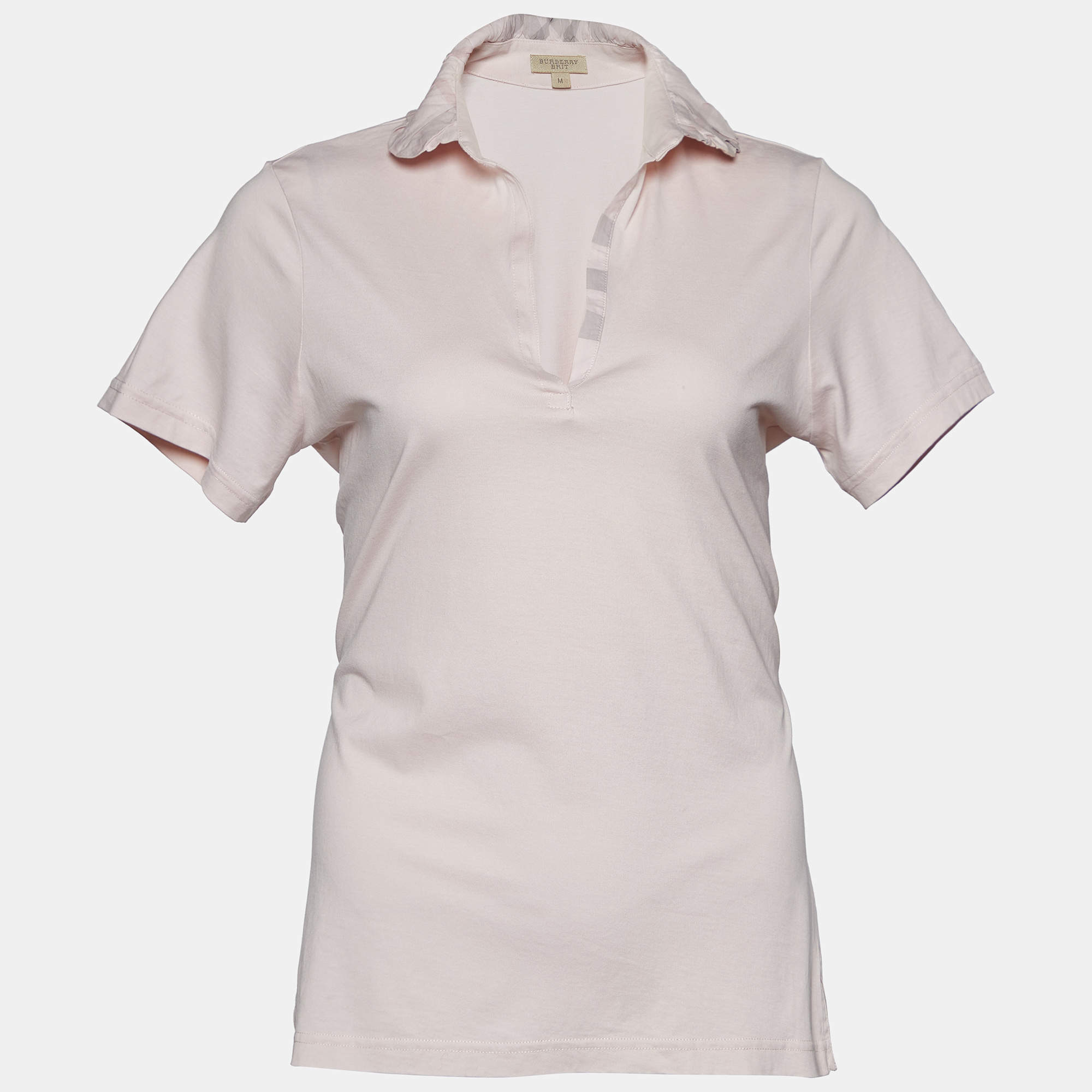 Burberry Brit Light Pink Cotton Checked Collar Polo T-Shirt M