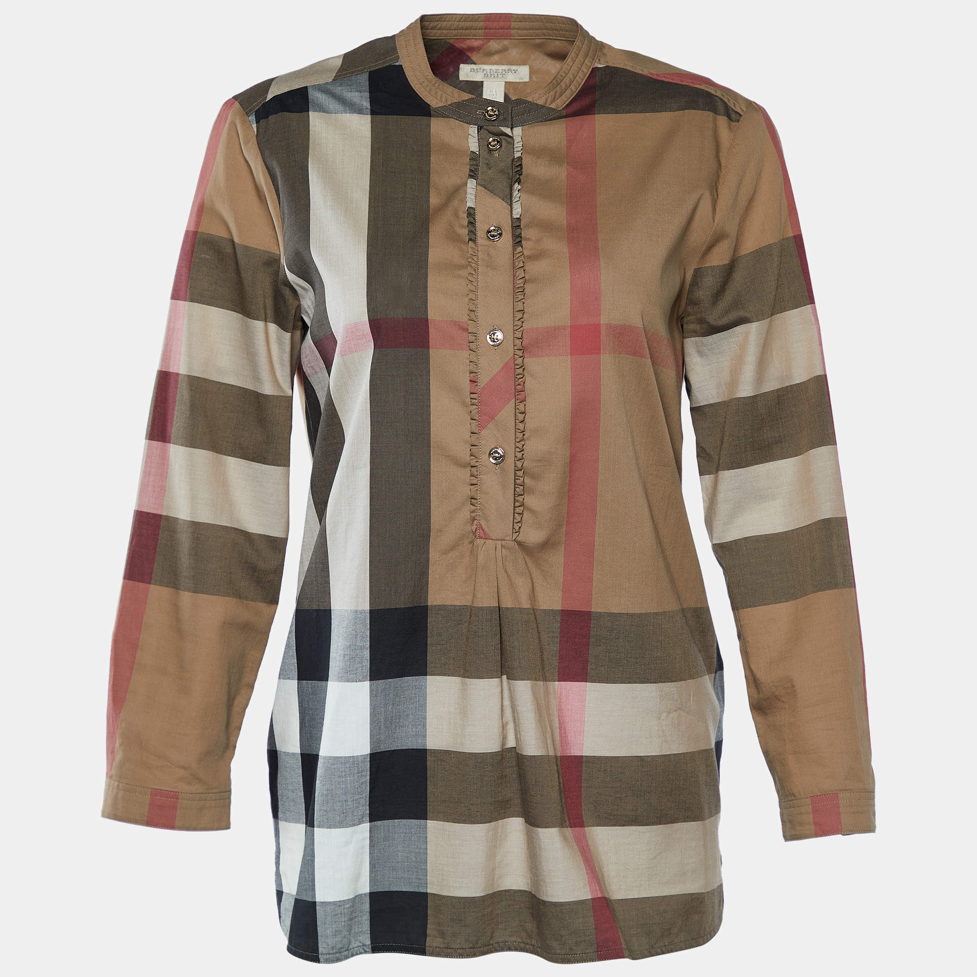 Burberry Brit Brown Novacheck Cotton Button Front Shirt S