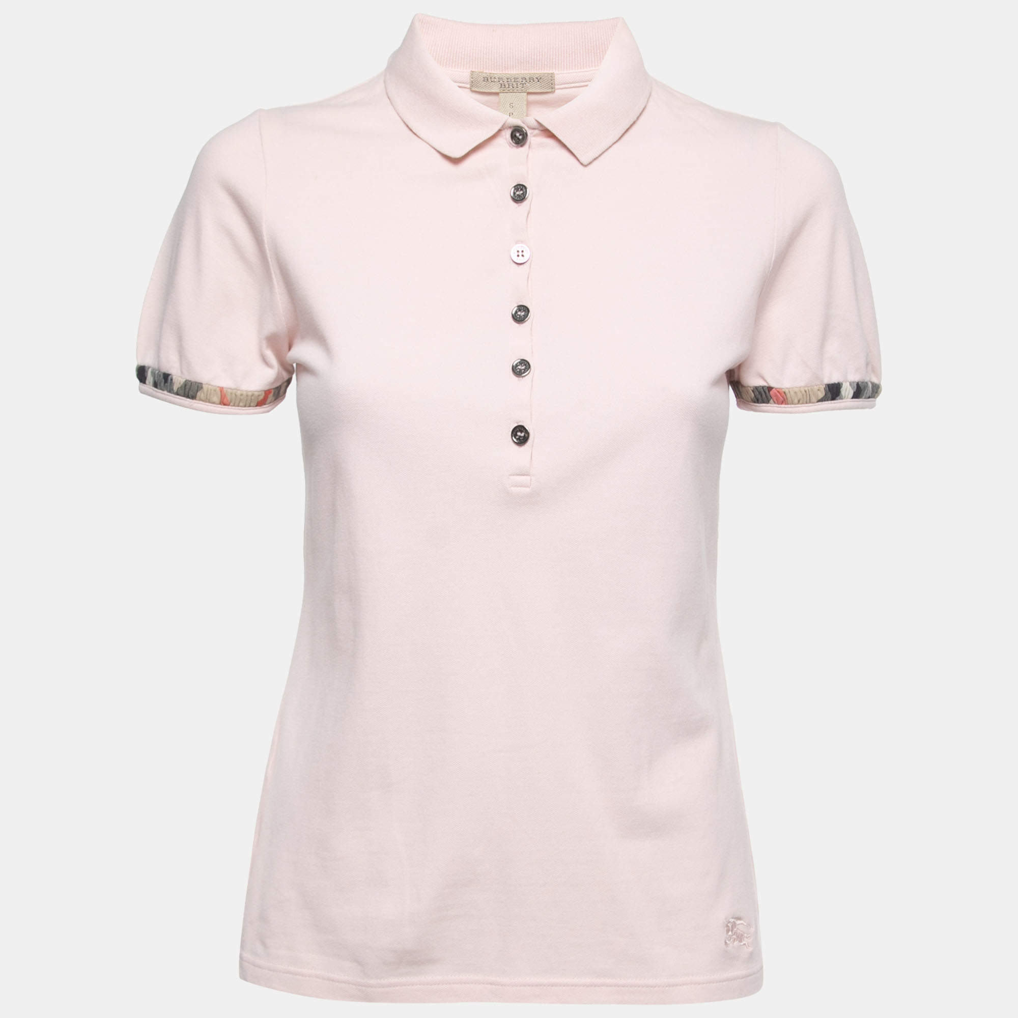 Pre Owned Burberry Brit Light Pink Cotton Knit Polo T-Shirt S