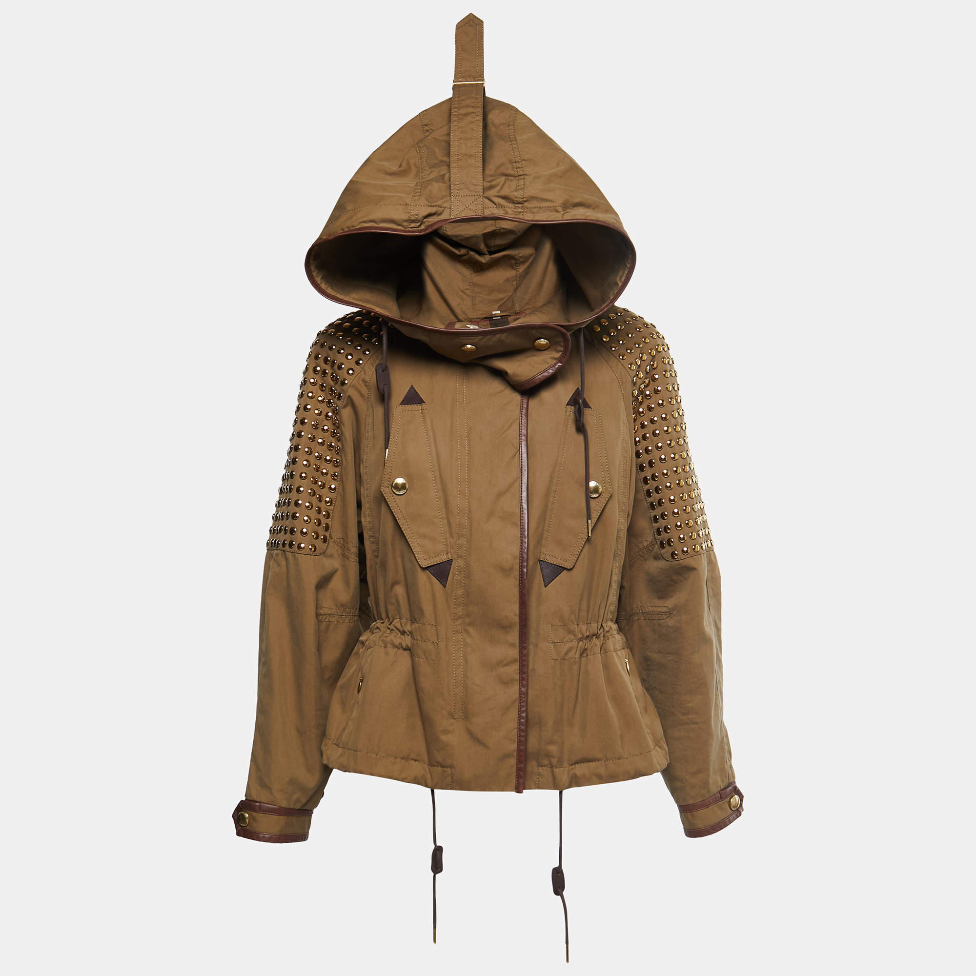 Pre Owned Burberry Brit Olive Green Studded Zip-Up Jacket XS