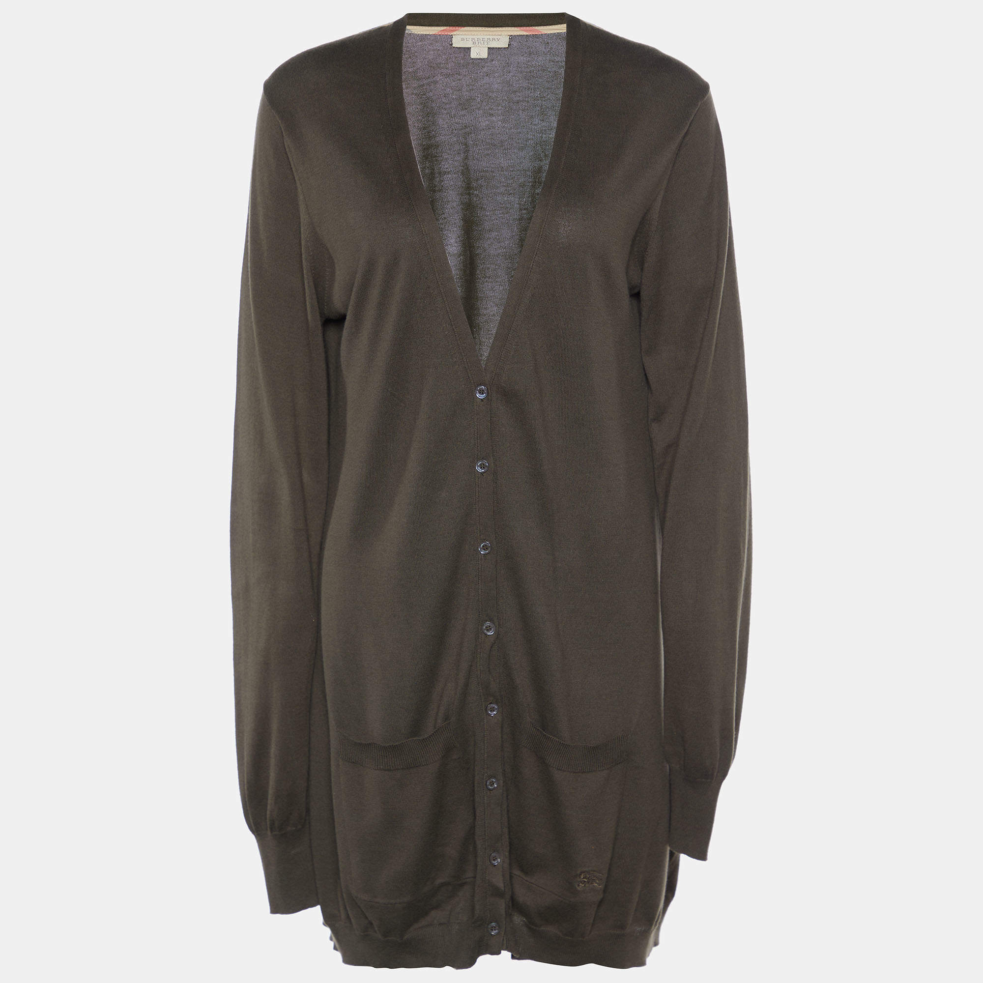 Pre Owned Burberry Brit Olive Green Cotton Knit Button Front Cardigan XL