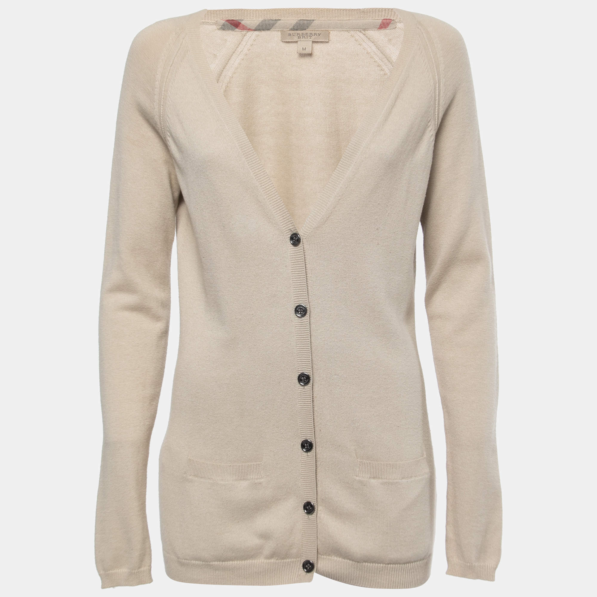 Pre Owned Burberry Brit Beige Cotton & Cashmere Buttoned Cardigan M