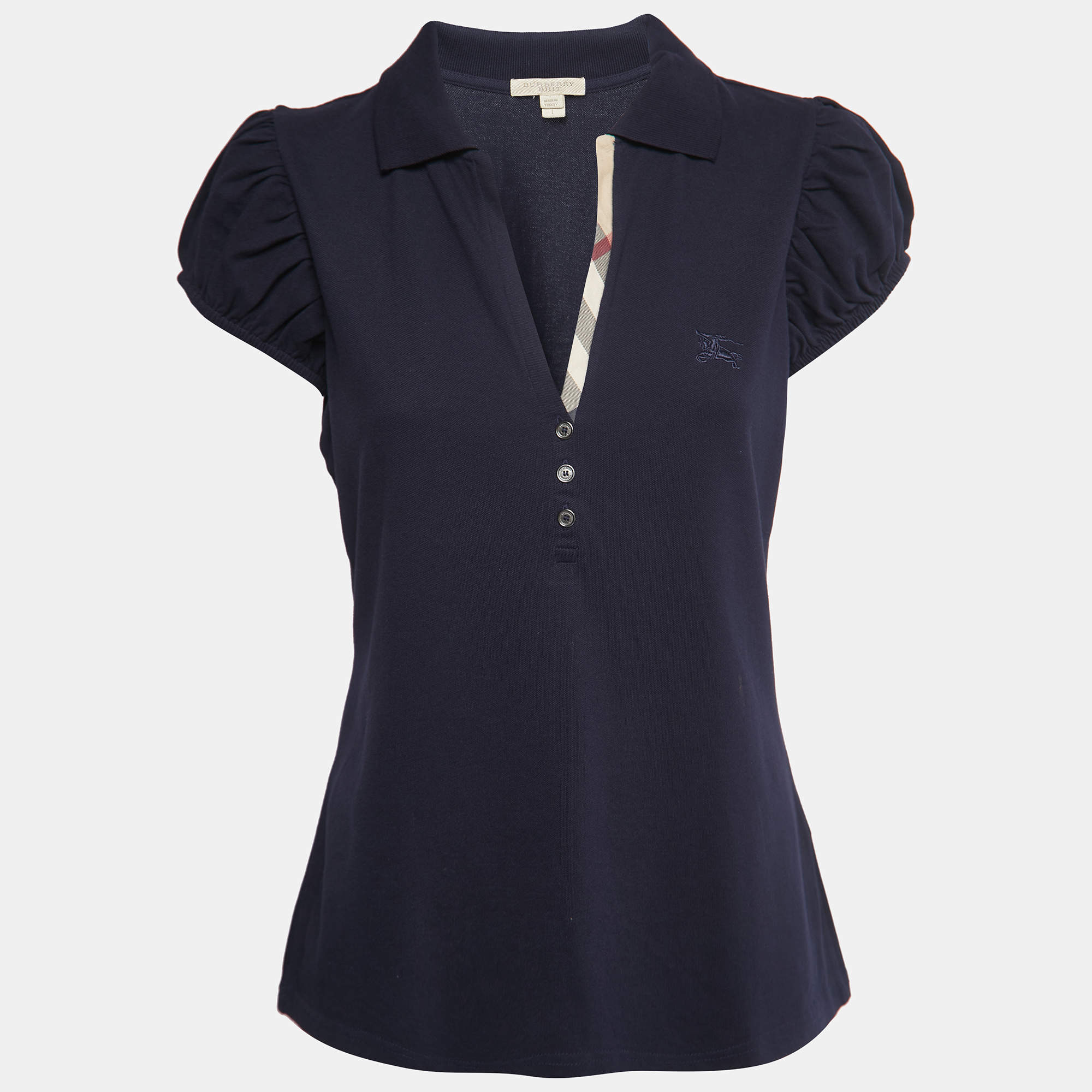 Pre Owned Burberry Brit Navy Blue Cotton Pique T-Shirt L