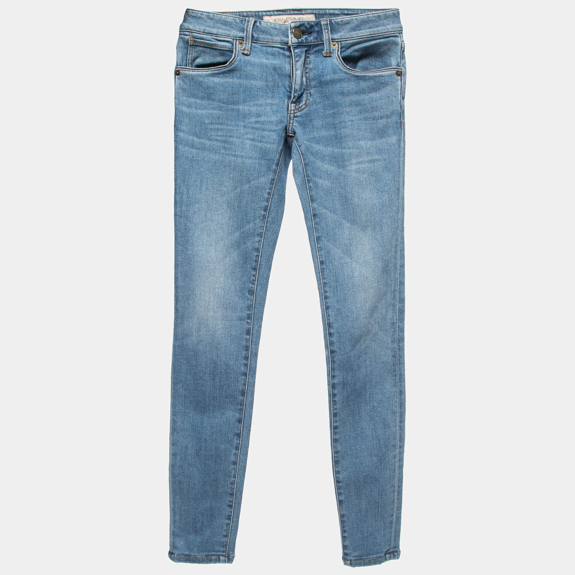 Pre Owned Burberry Brit Blue Denim Low Rise Skinny Jeans S Waist 24"
