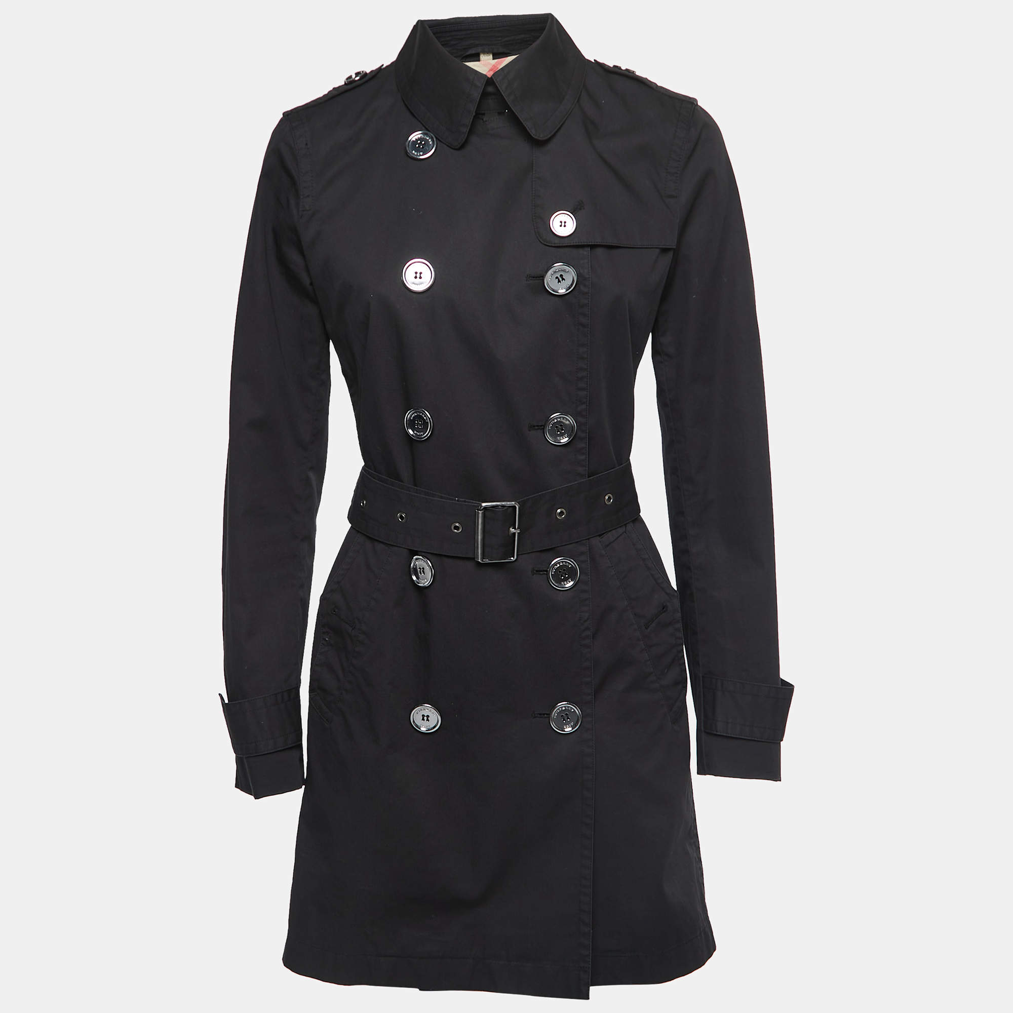 Pre Owned Burberry Brit Black Cotton Belted Trench Coat S