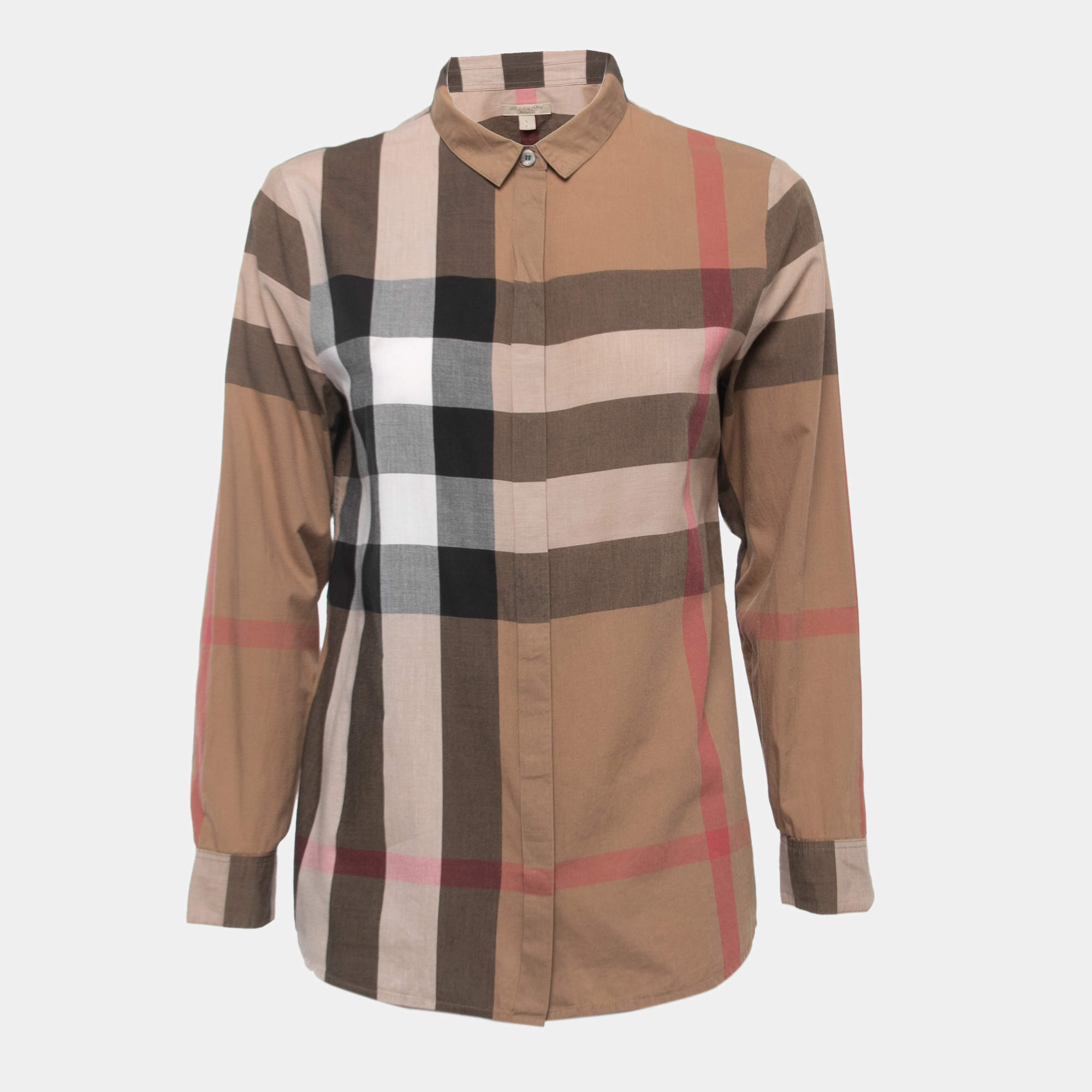 Pre Owned Burberry Brit Brown Nova Check Patterned Cotton Button Front Shirt S