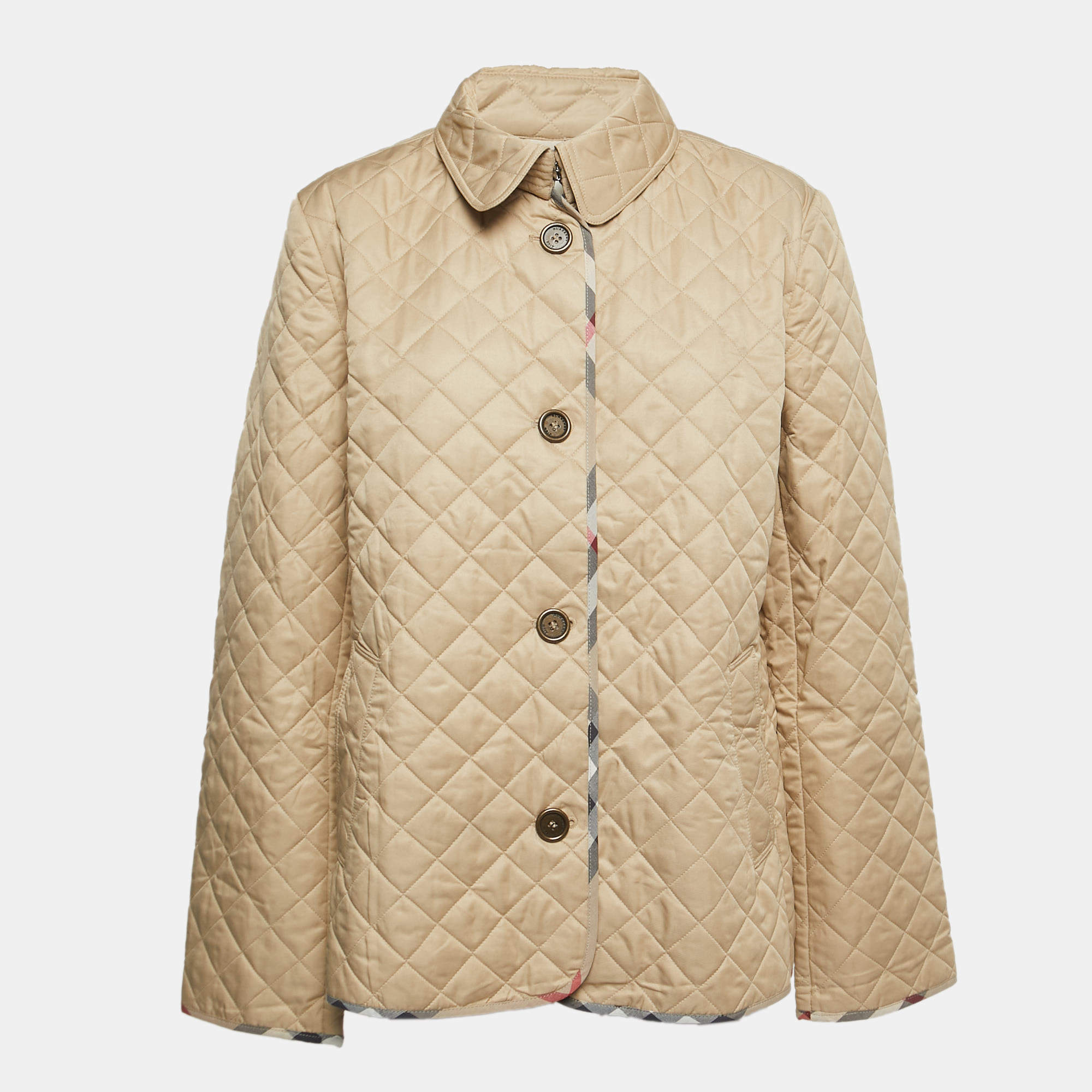 Pre Owned Burberry Brit Quilted Synthetic Button Front Jacket XXL