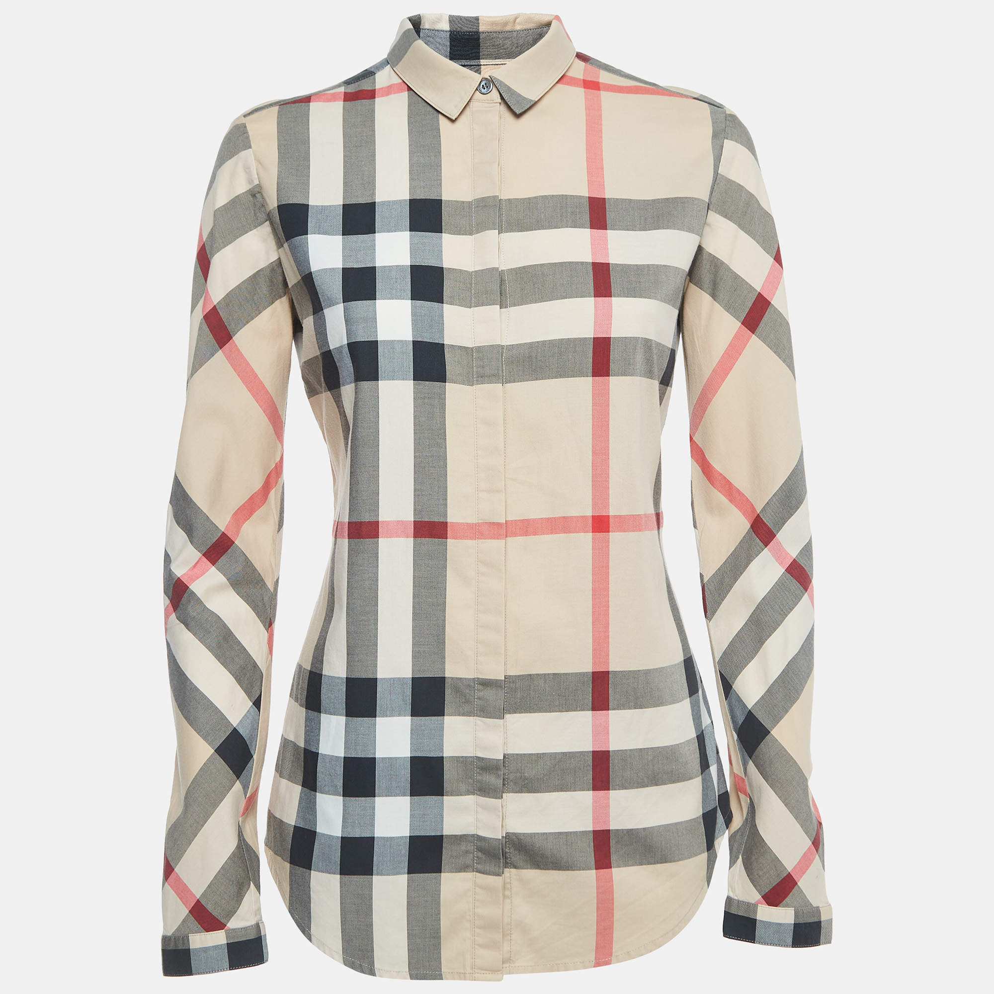 Pre Owned Burberry Brit Beige Checked Printed Cotton Shirt XS