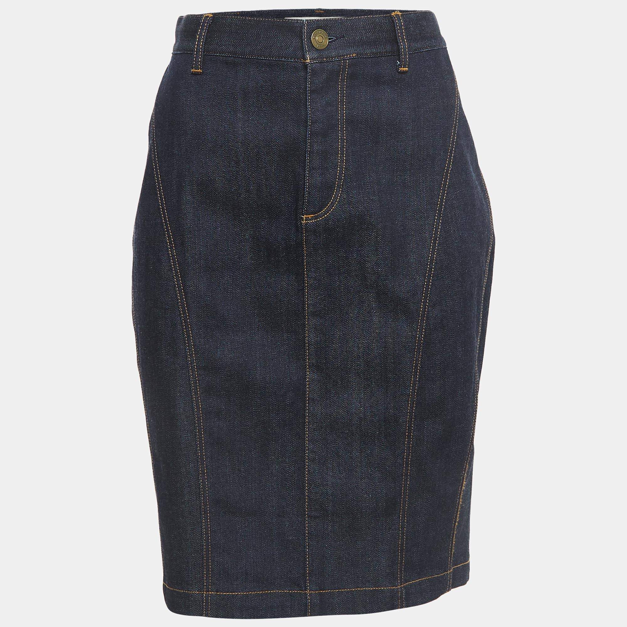 Pre Owned Burberry Brit Dark Blue Denim Knee Length Skirt M