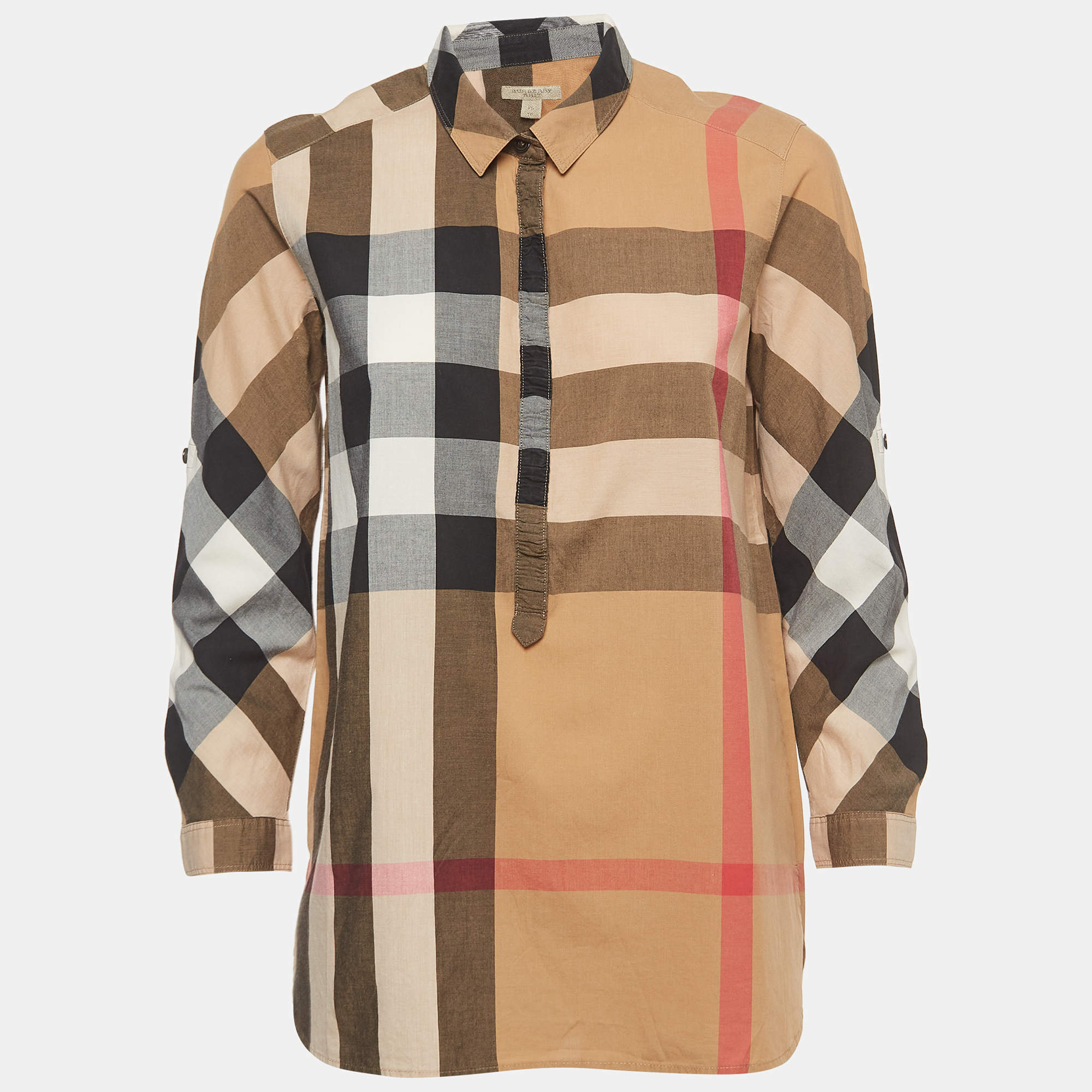 Pre Owned Burberry Brit Beige Checked Printed Cotton Shirt XS