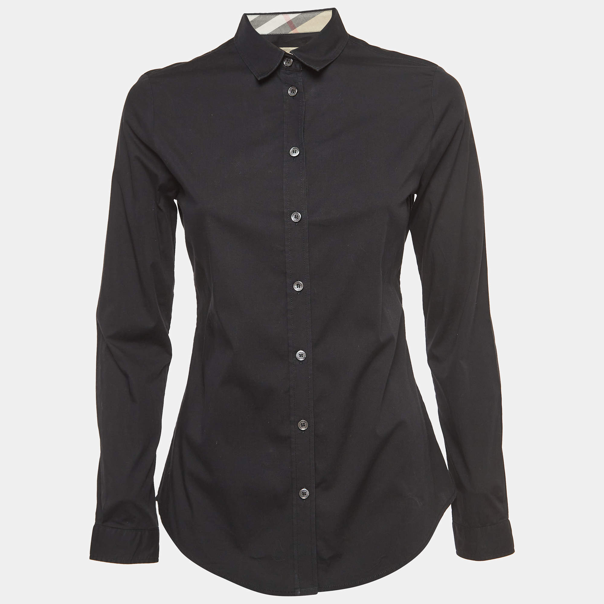 Pre Owned Burberry Brit Black Cotton Nova Check Detail Button Front Shirt XS
