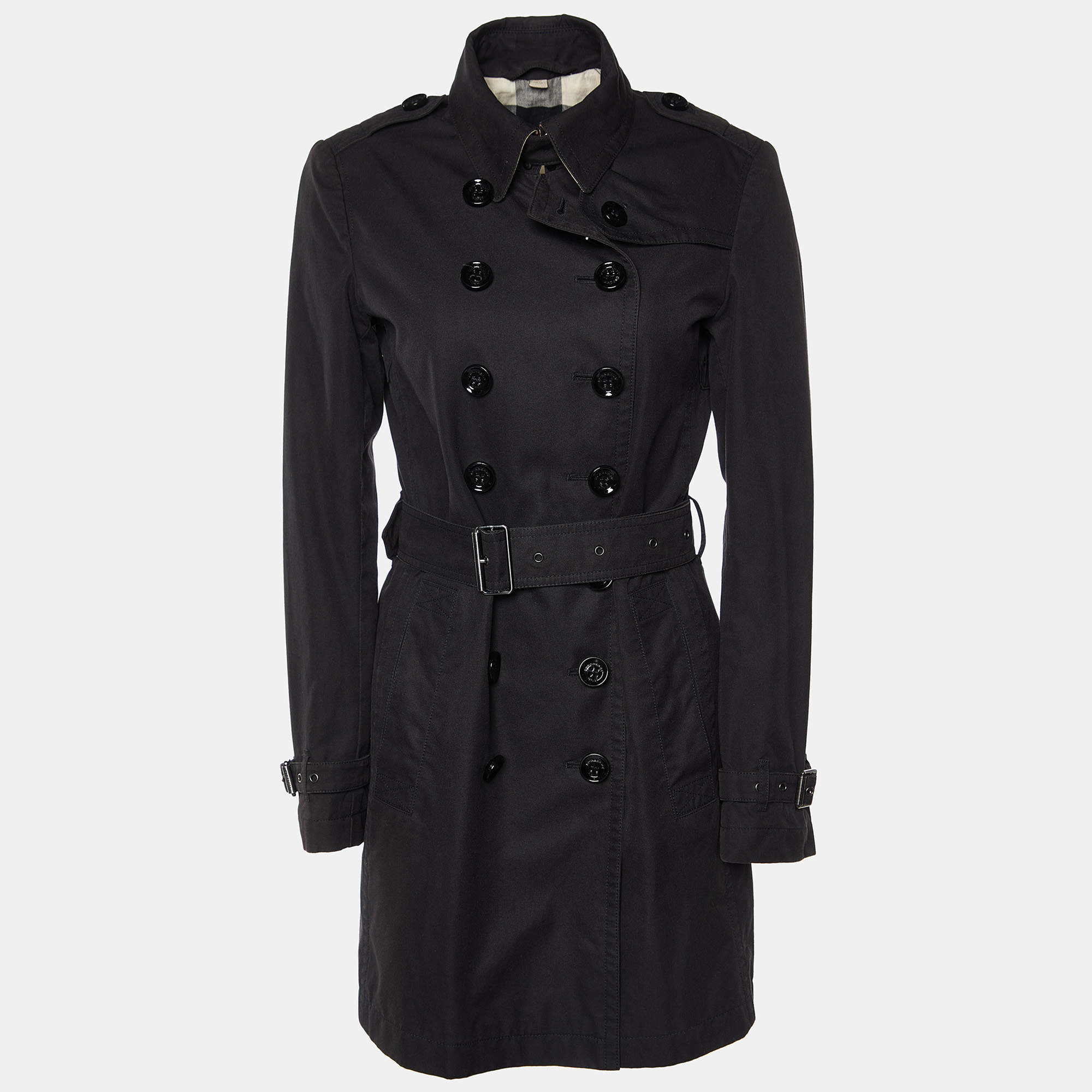 Pre Owned Burberry Brit Black Cotton Belted Trench Coat S