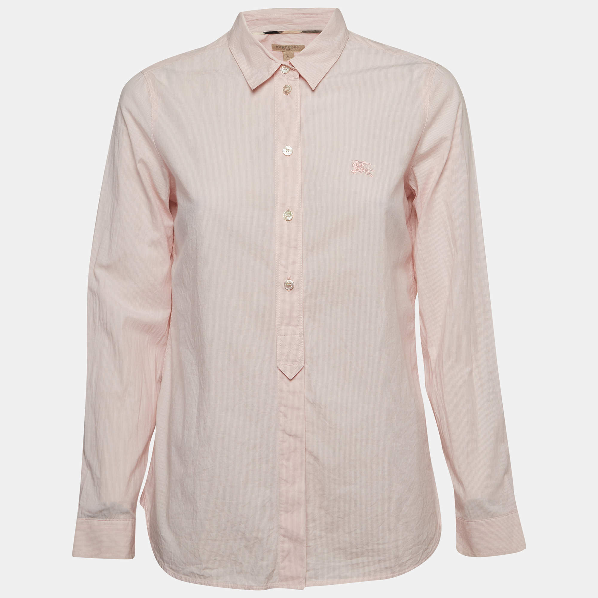 Pre Owned Burberry Brit Pink Pinstriped Cotton Button Front Shirt S