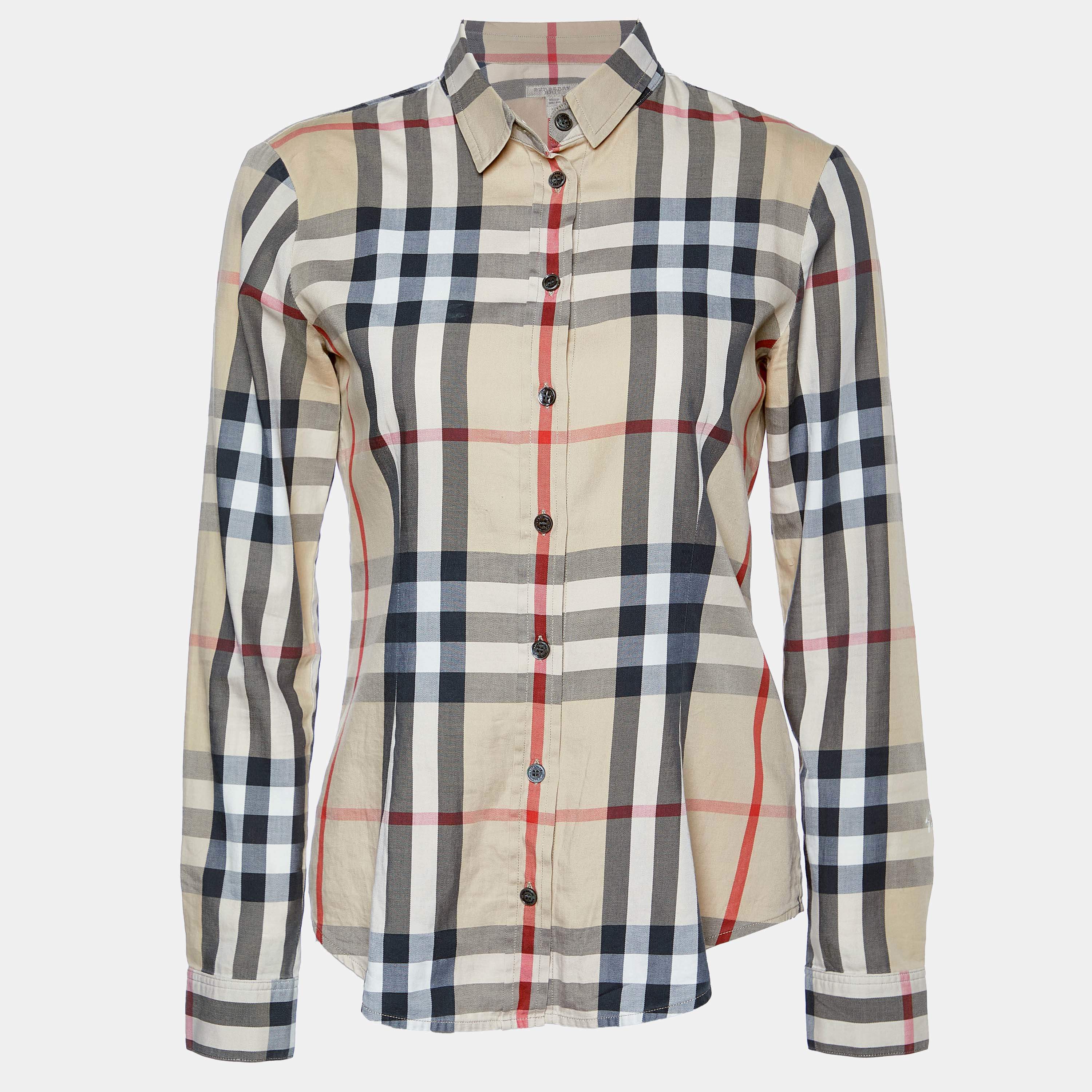 Pre Owned Burberry Brit Beige Nova Checks Cotton Shirt XS