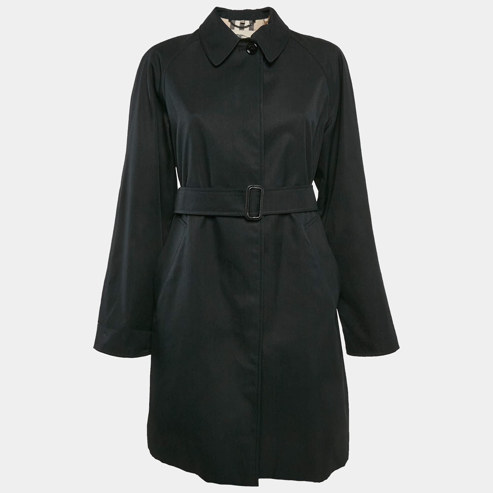 Pre Owned Burberry London Black Gabardine Belted Mid-Length Coat S