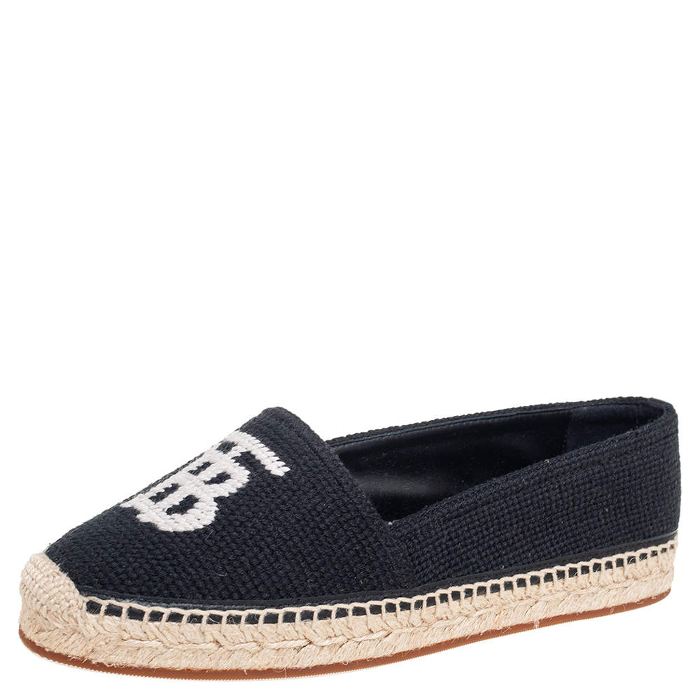 Burberry Black Cotton Monogram Motif Espadrilles Flats Size