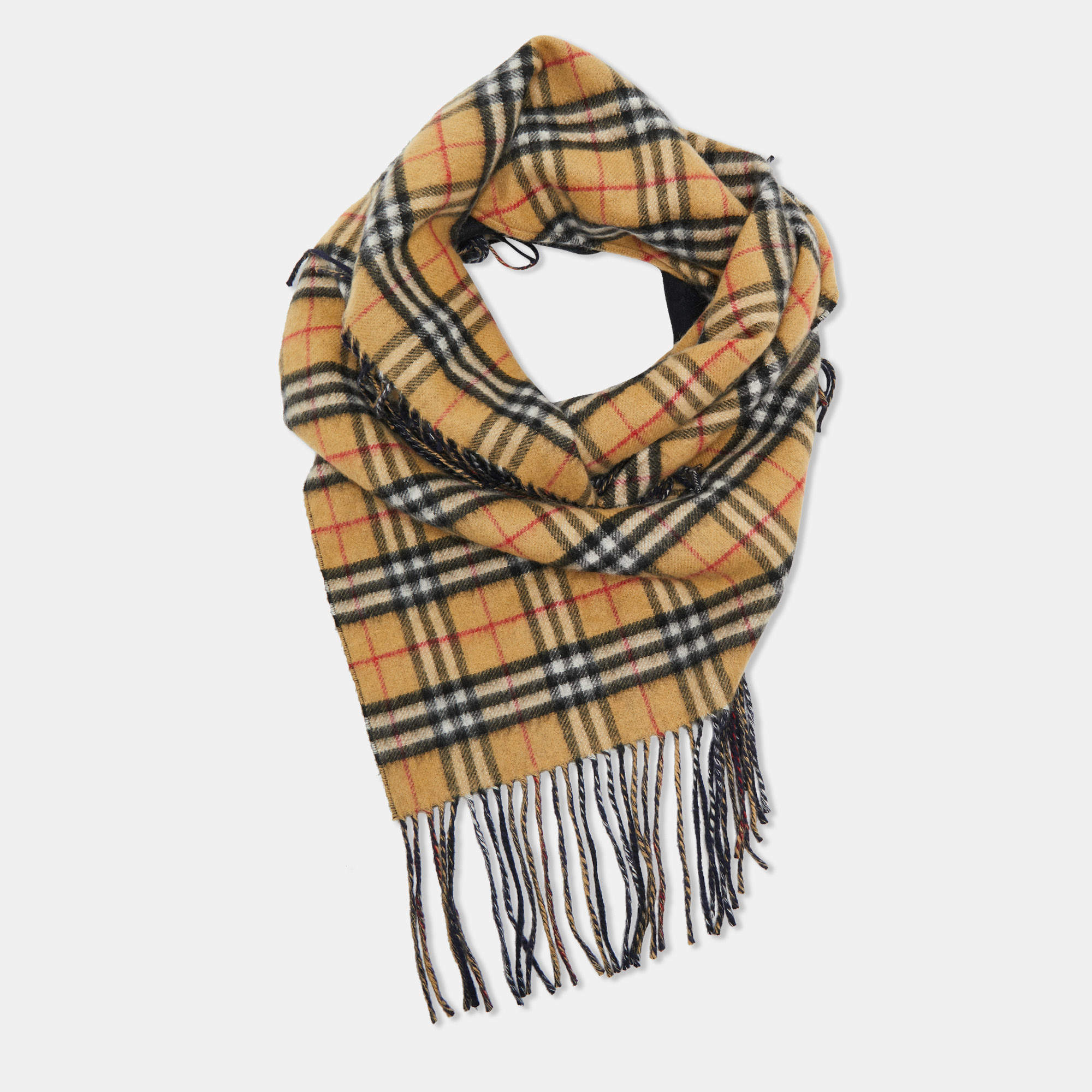 Burberry Brown Checks Cashmere Fringed Shawl 