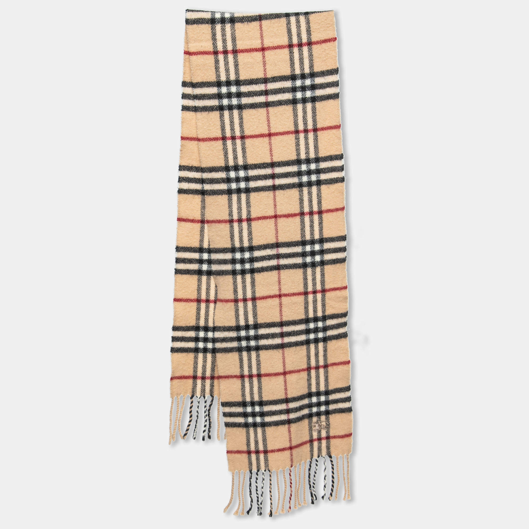Pre Owned Burberry London Beige Nova Check Wool Vintage Scarf