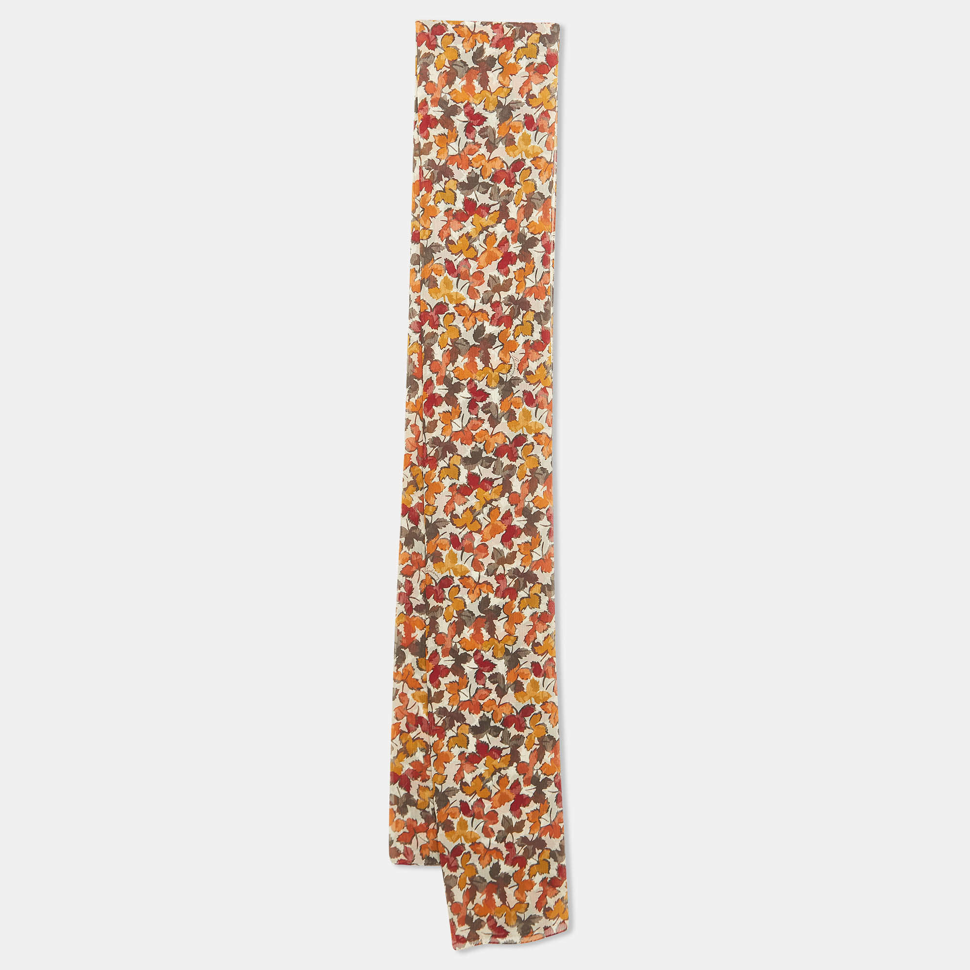 Burberry London Multicolor Leaf Printed Silk Scarf 