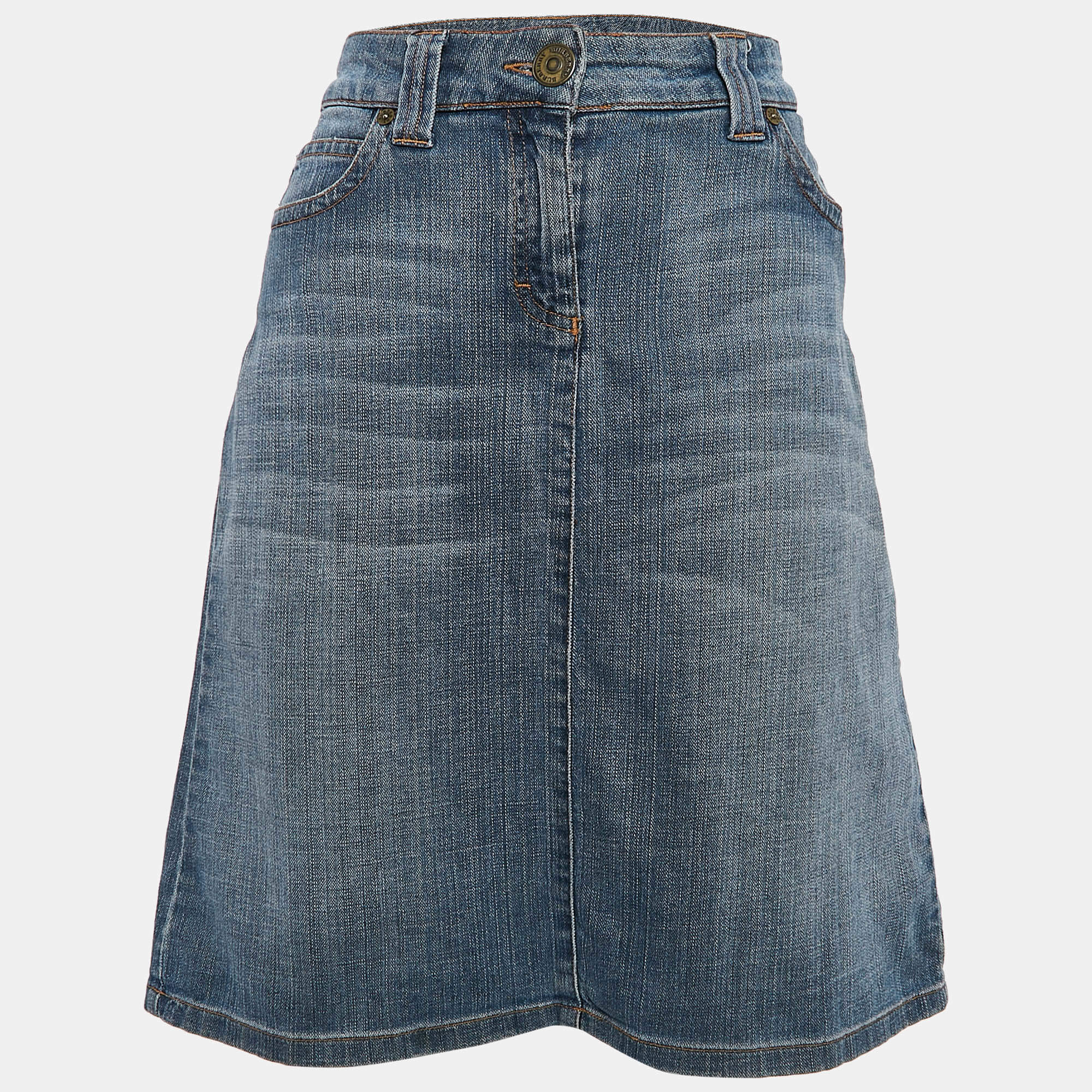 Pre Owned Burberry London Blue Denim Washed Mini Skirt S