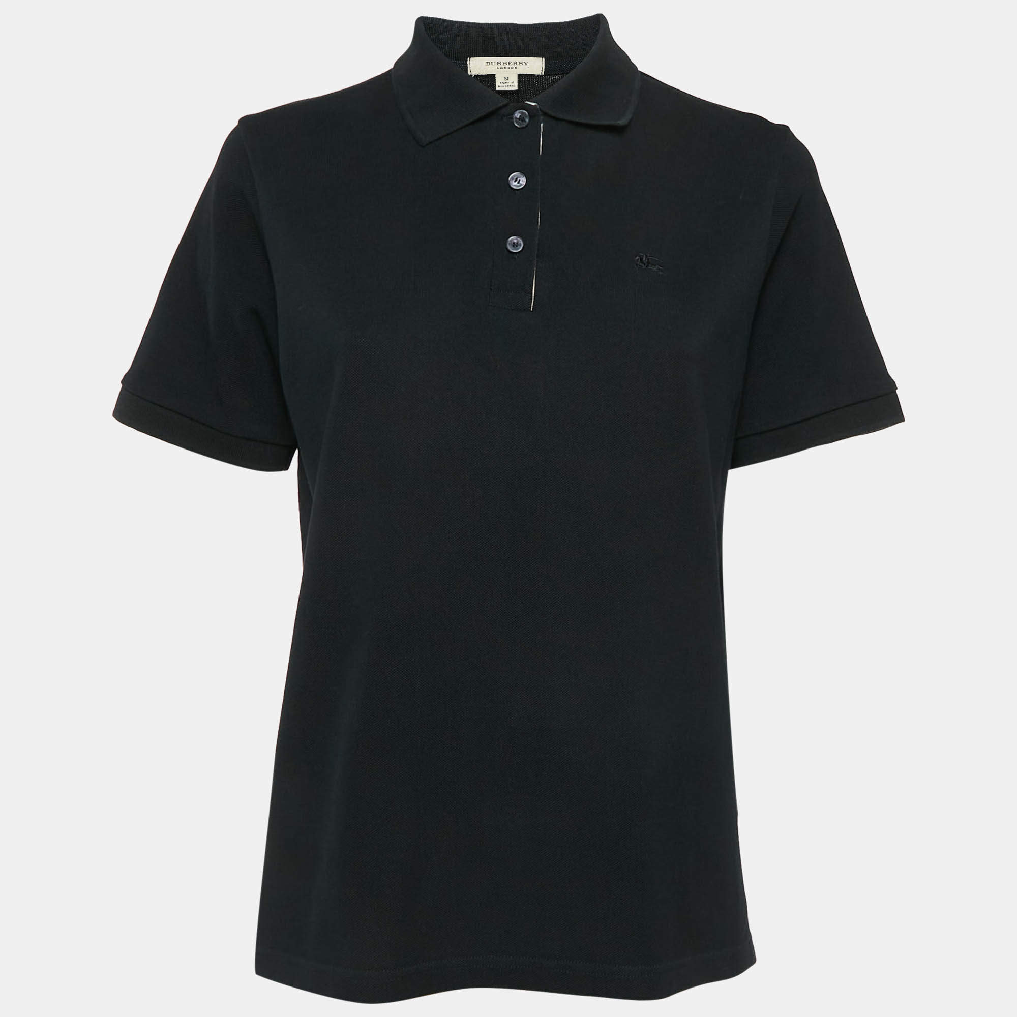 Burberry London Black Logo Embroidered Cotton Polo T-Shirt  M