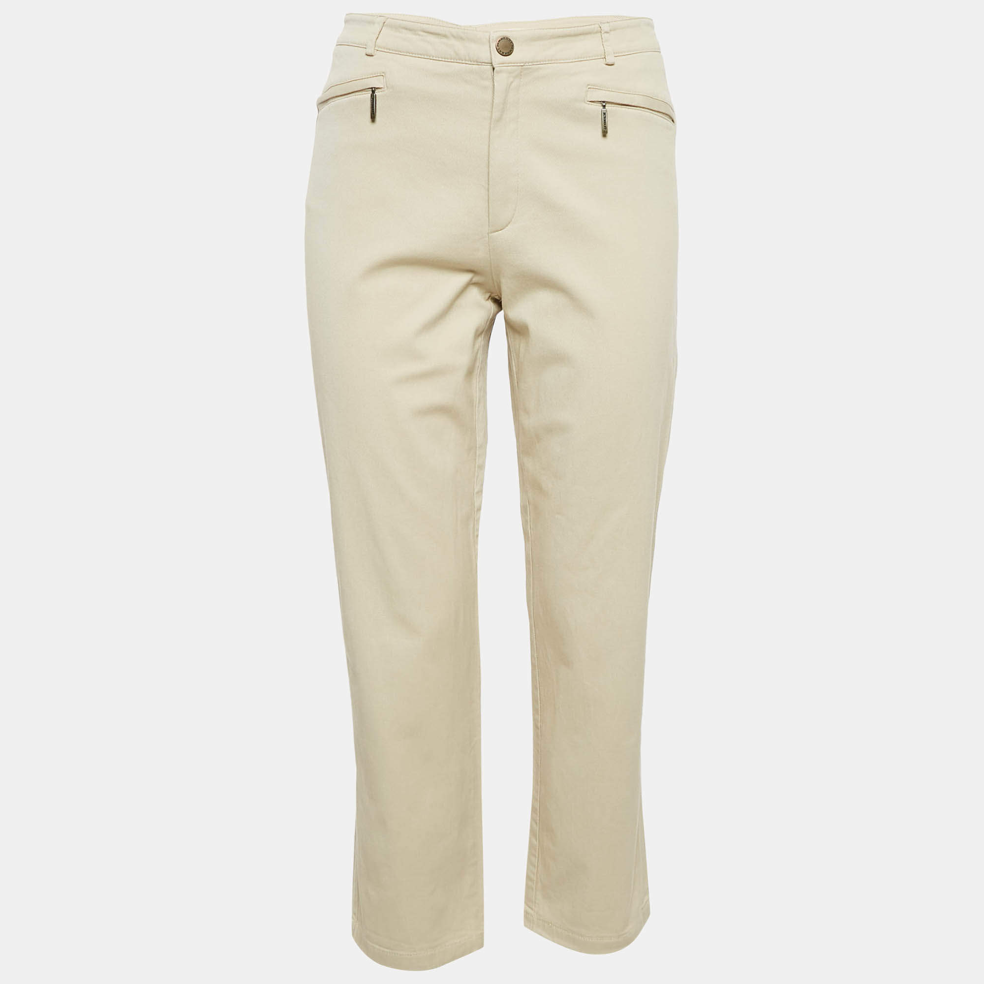 Pre Owned Burberry London Beige Gabardine Cotton Trousers L