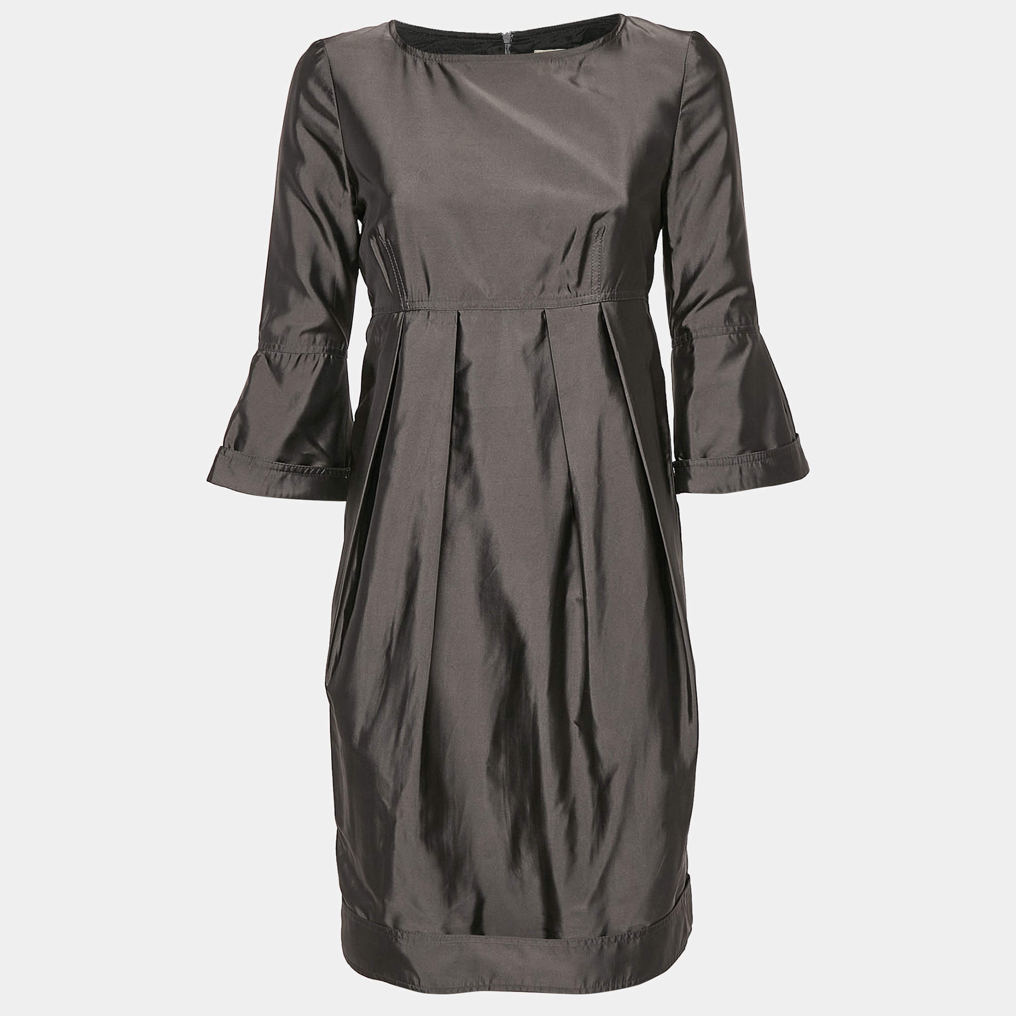 Pre Owned Burberry London Grey Silk Blend Pleated Short Dress S