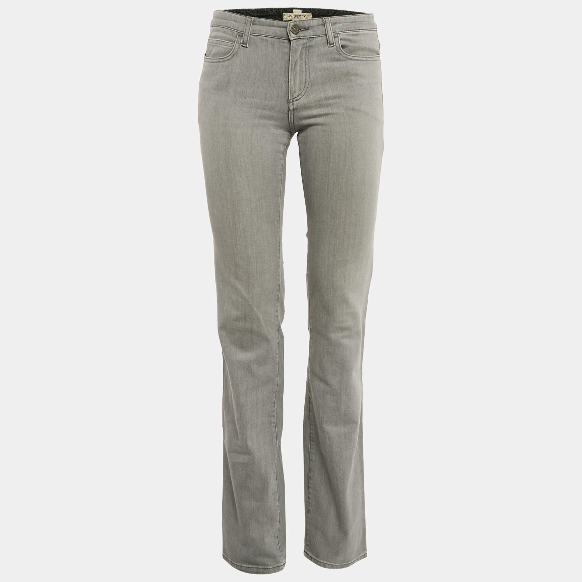 Pre Owned Burberry London Grey Denim Straight Leg Jeans S Waist 28"