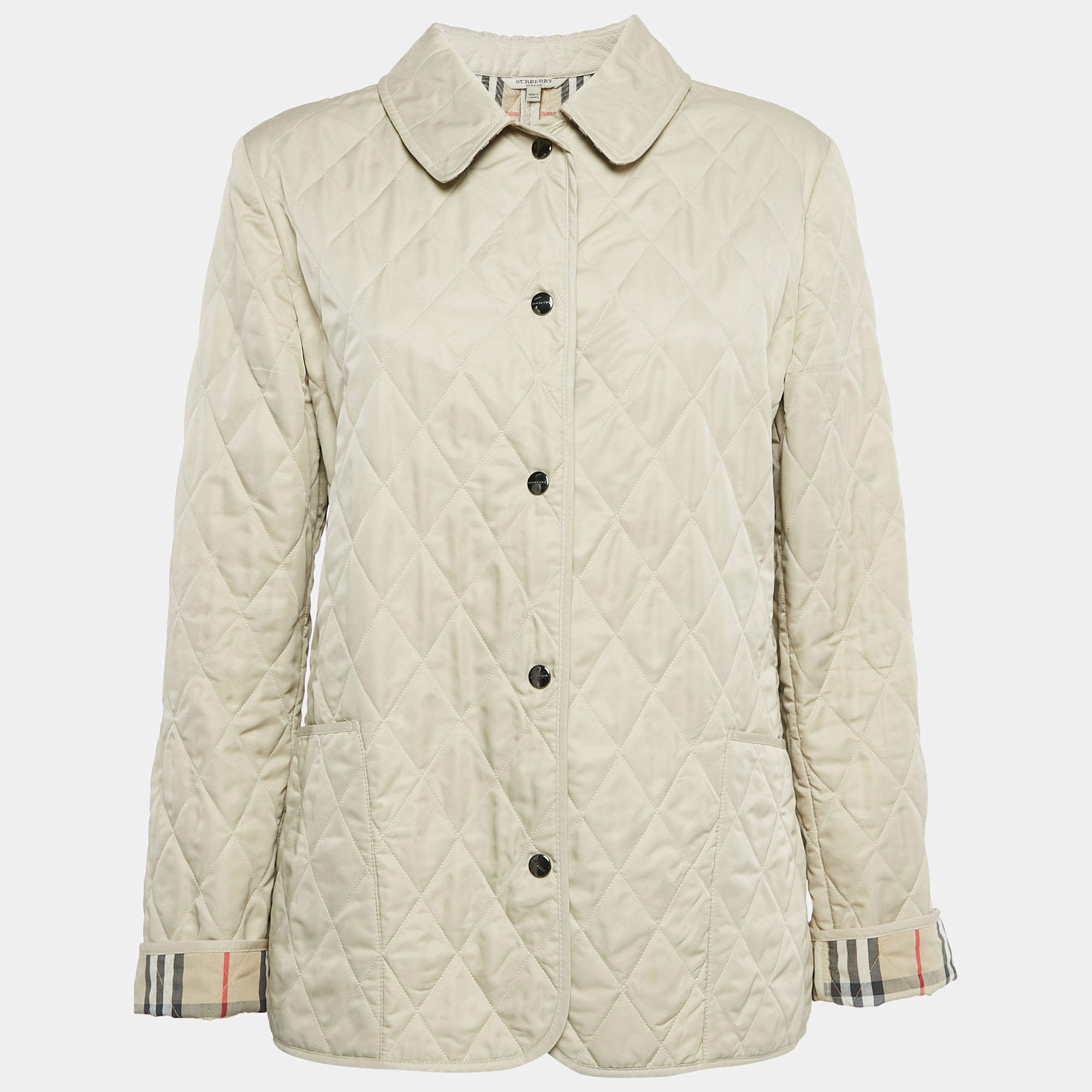 Burberry London Beige Synthetic Quilted Jacket M