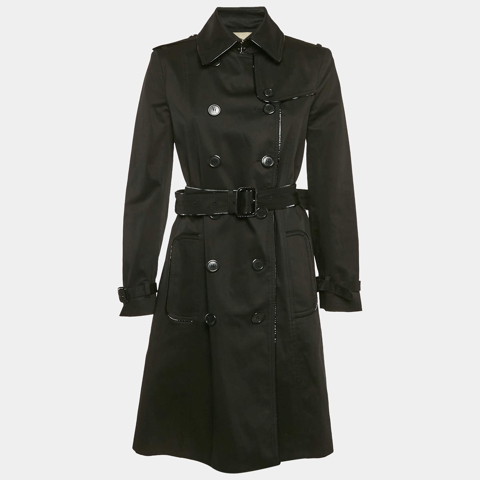 Pre Owned Burberry London Black Cotton Double Breasted Trench Coat M