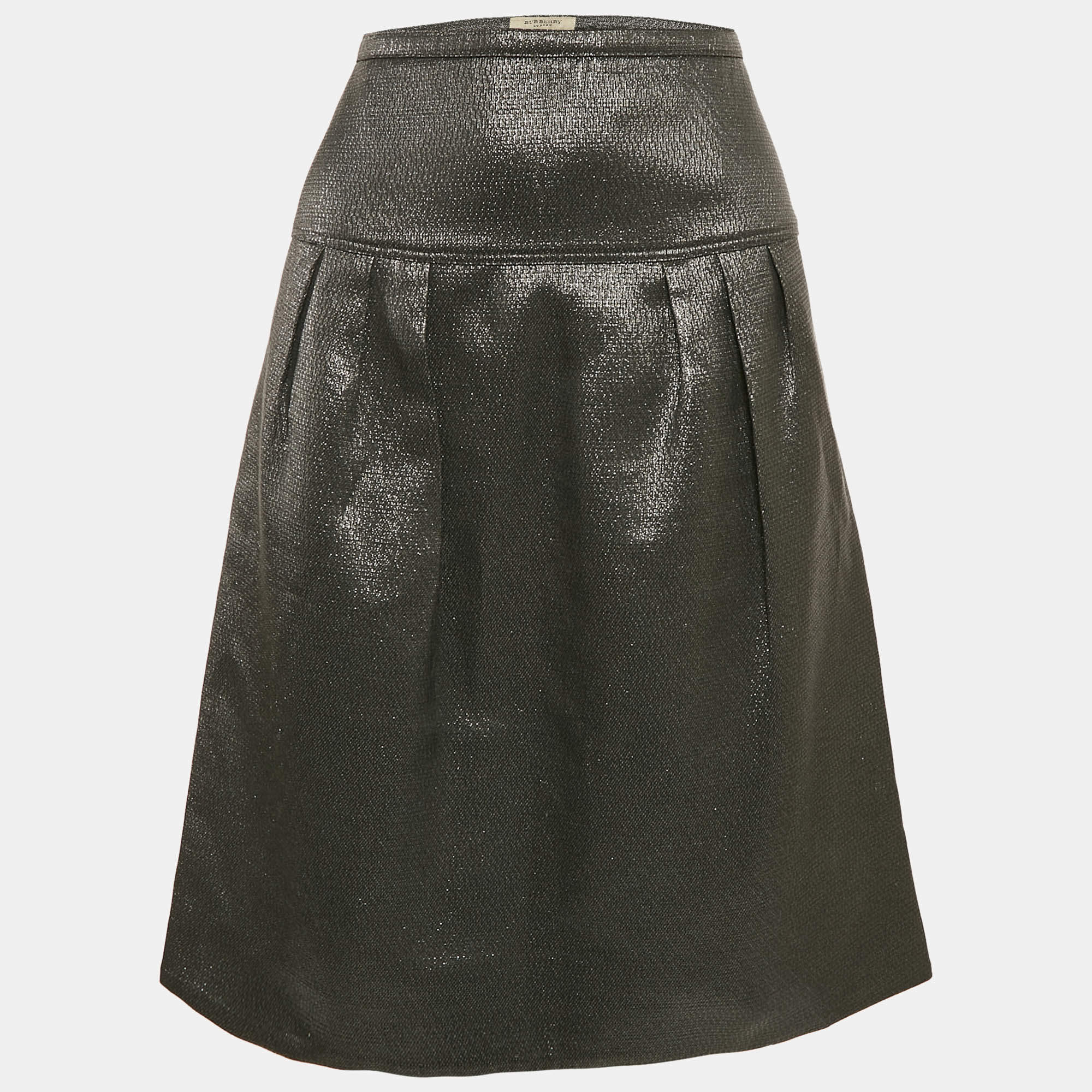 Burberry London Metallic Lurex Pleated Knee-Length Skirt M