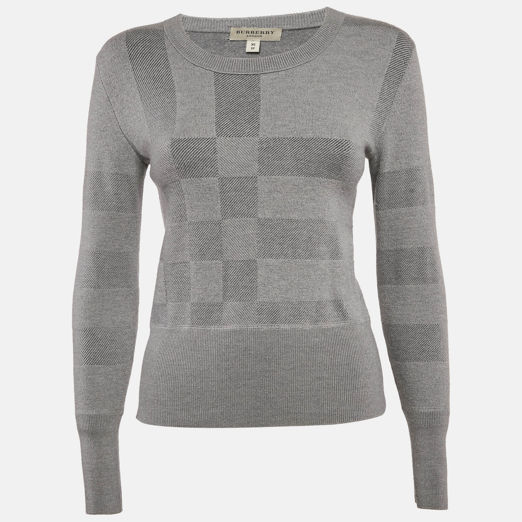 Burberry Grey Checks Knit Crewneck Sweater XS
