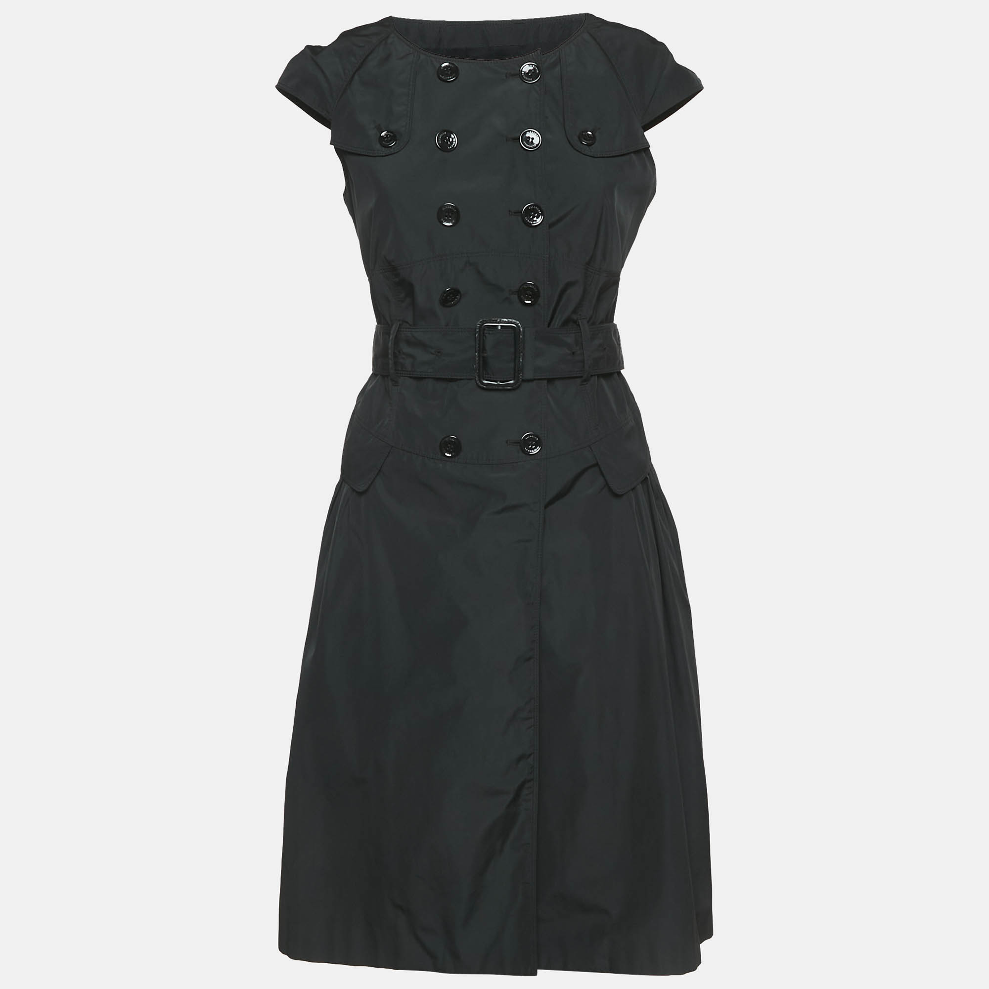 Pre Owned Burberry London Black Synthetic Double Breasted Sleeveless Short Dress S