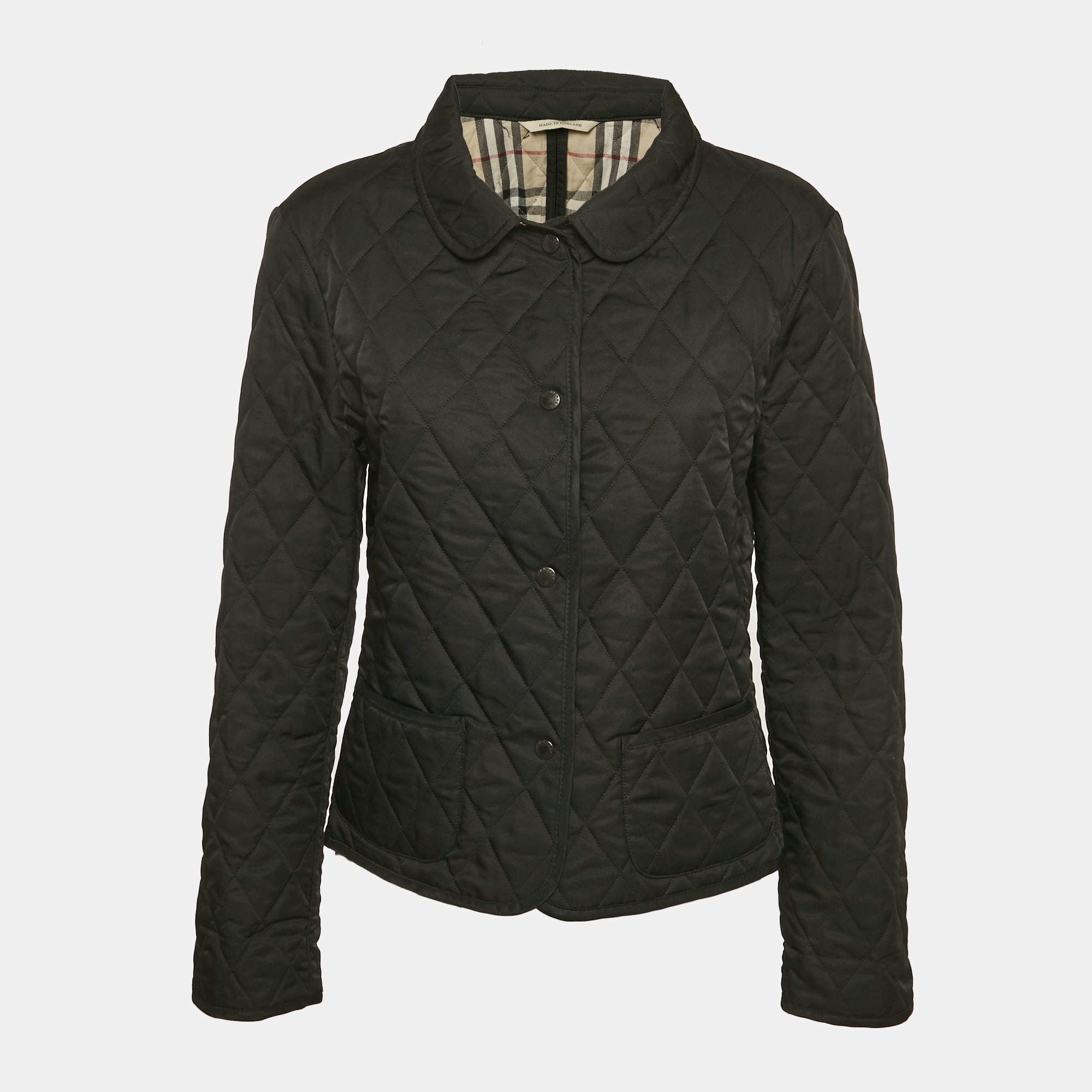 Burberry London Black Button Front Quilted Jacket M