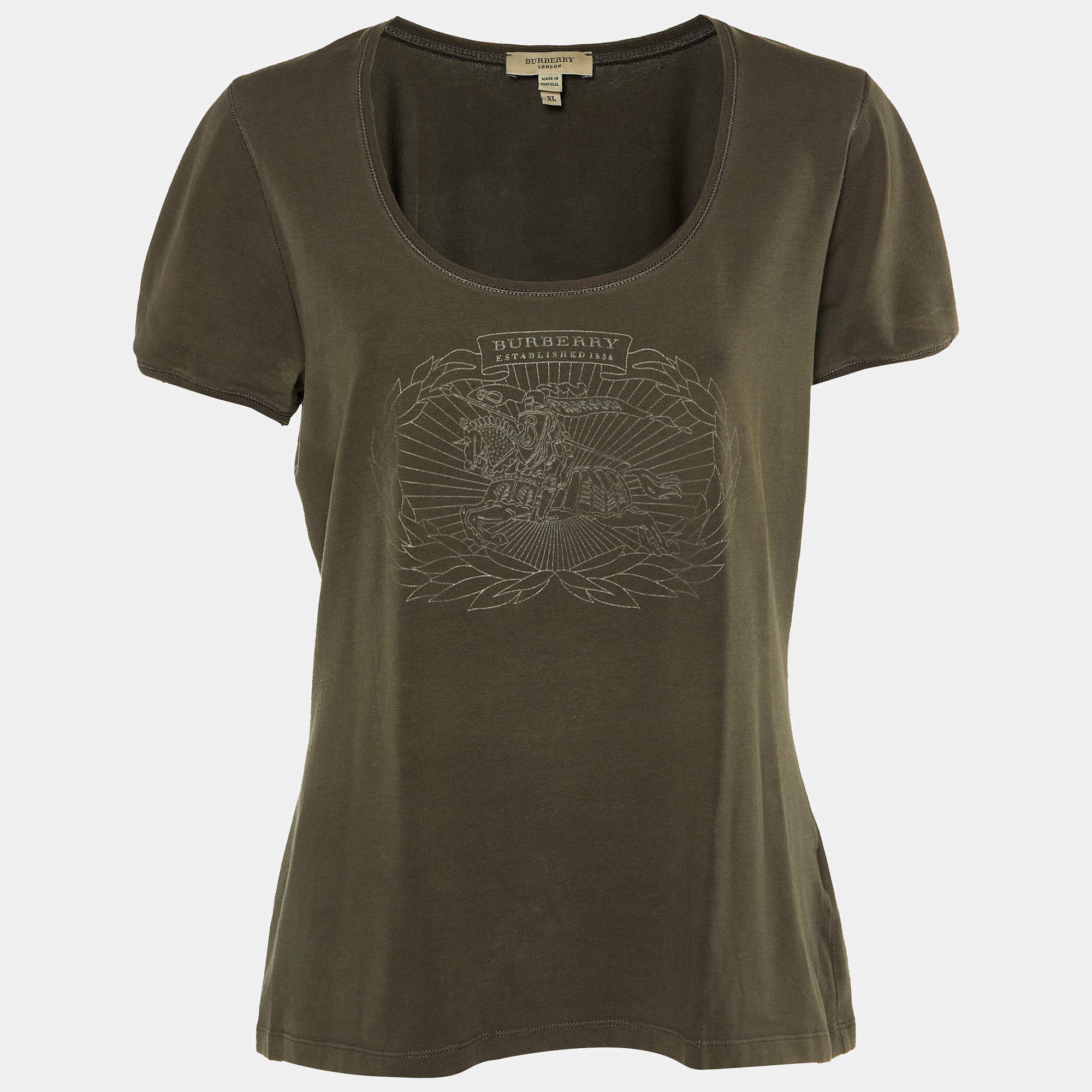 Burberry Dark Green Logo Embossed Cotton Knit T-Shirt XL