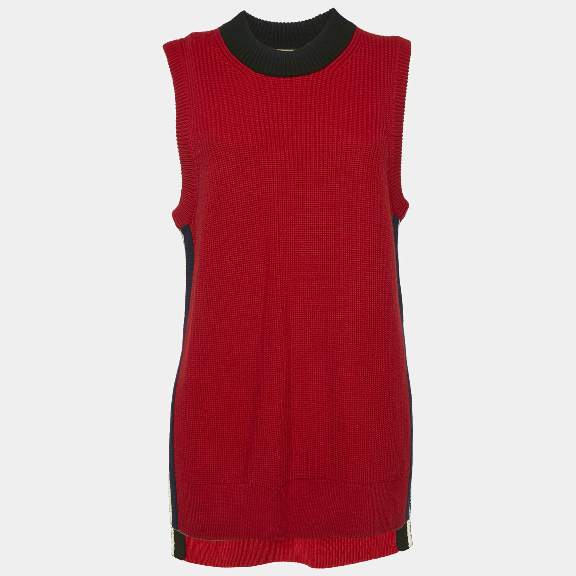 Burberry Red Rib Knit Long Sweater Vest L