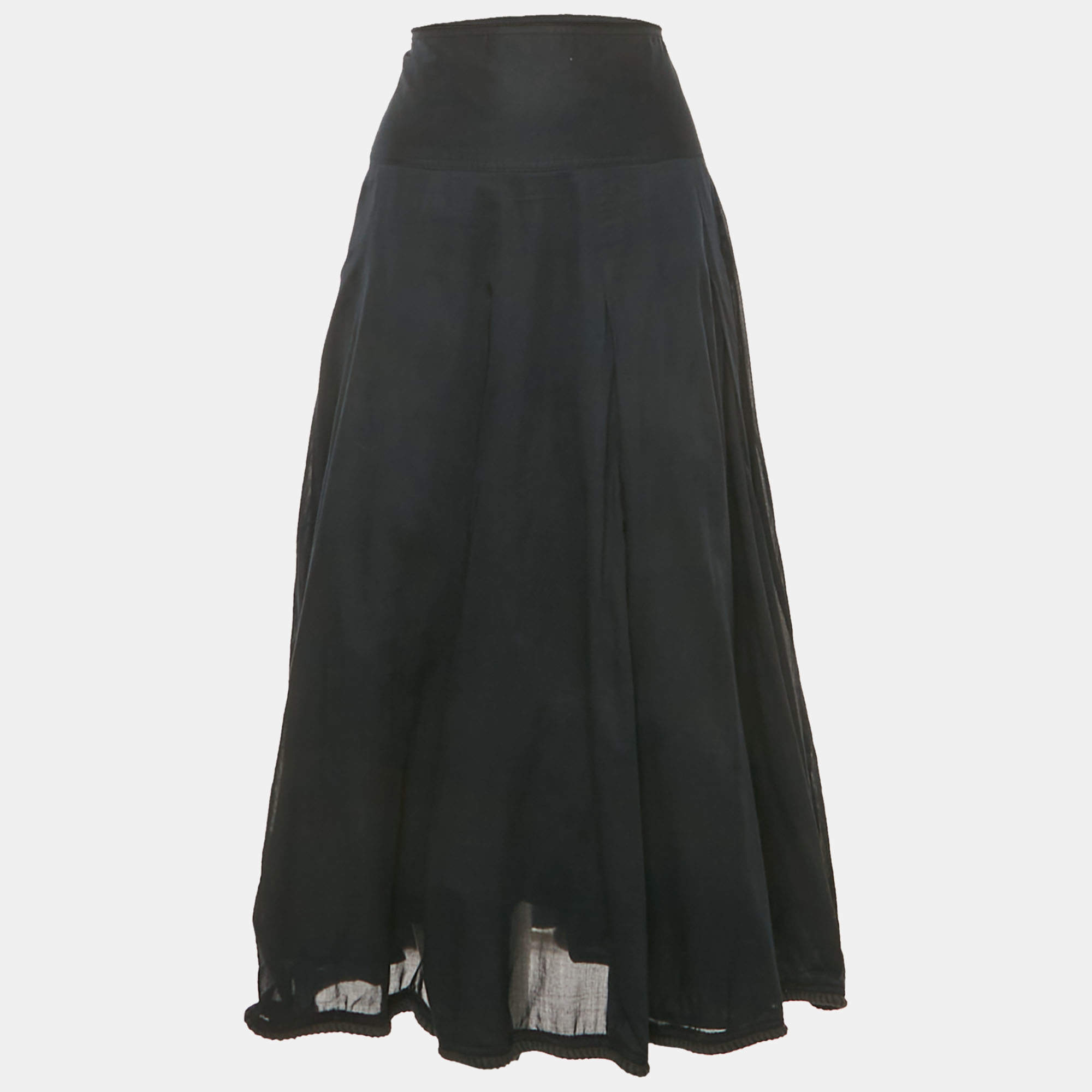 Pre Owned Burberry London Midnight Blue Cotton Tiered Midi Skirt M