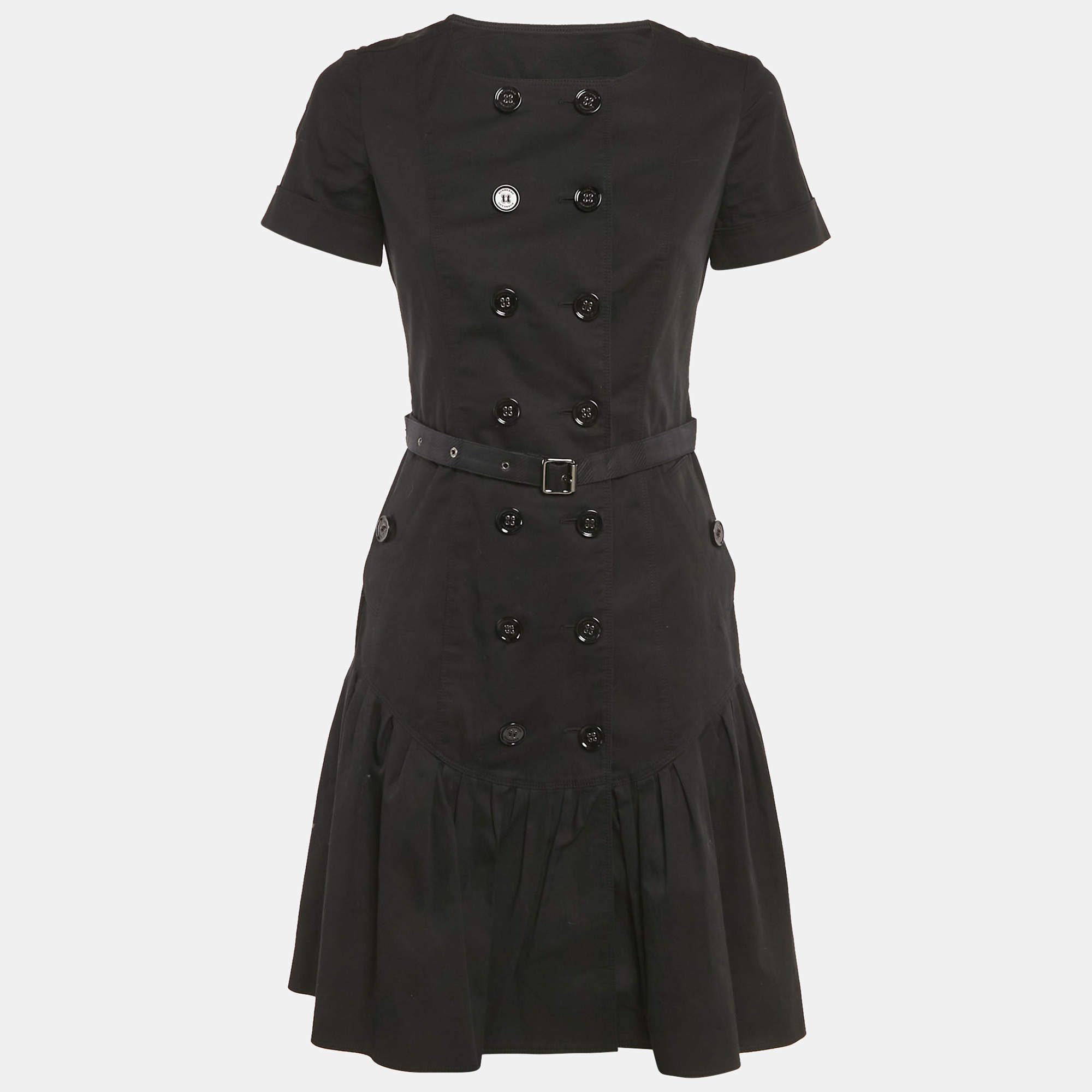 Pre Owned Burberry London Black Cotton Gabardine Double Breasted Short Dress S