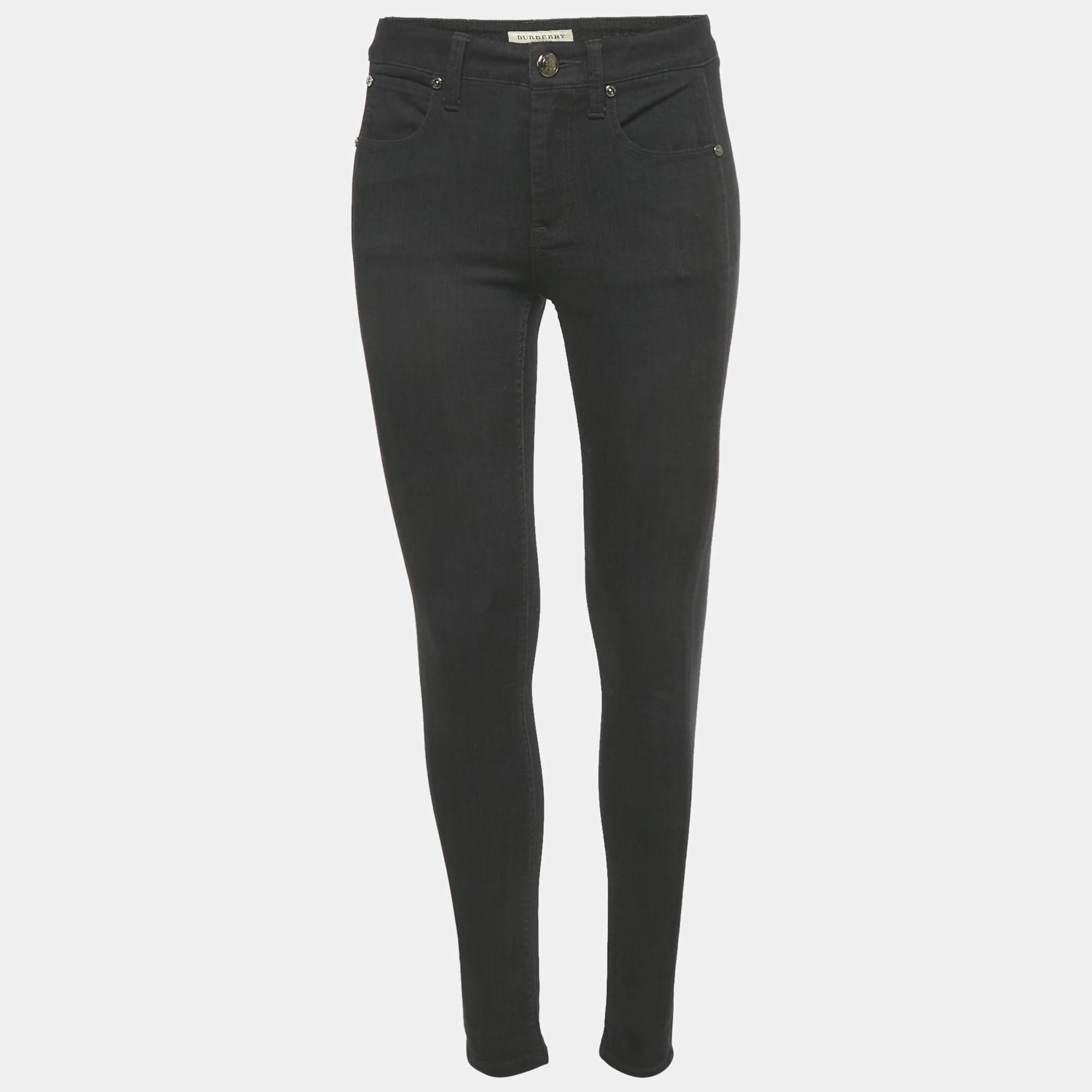 Pre Owned Burberry London Black Denim Panel Detail Skin Fit Smirdan Jeans M Waist 29"